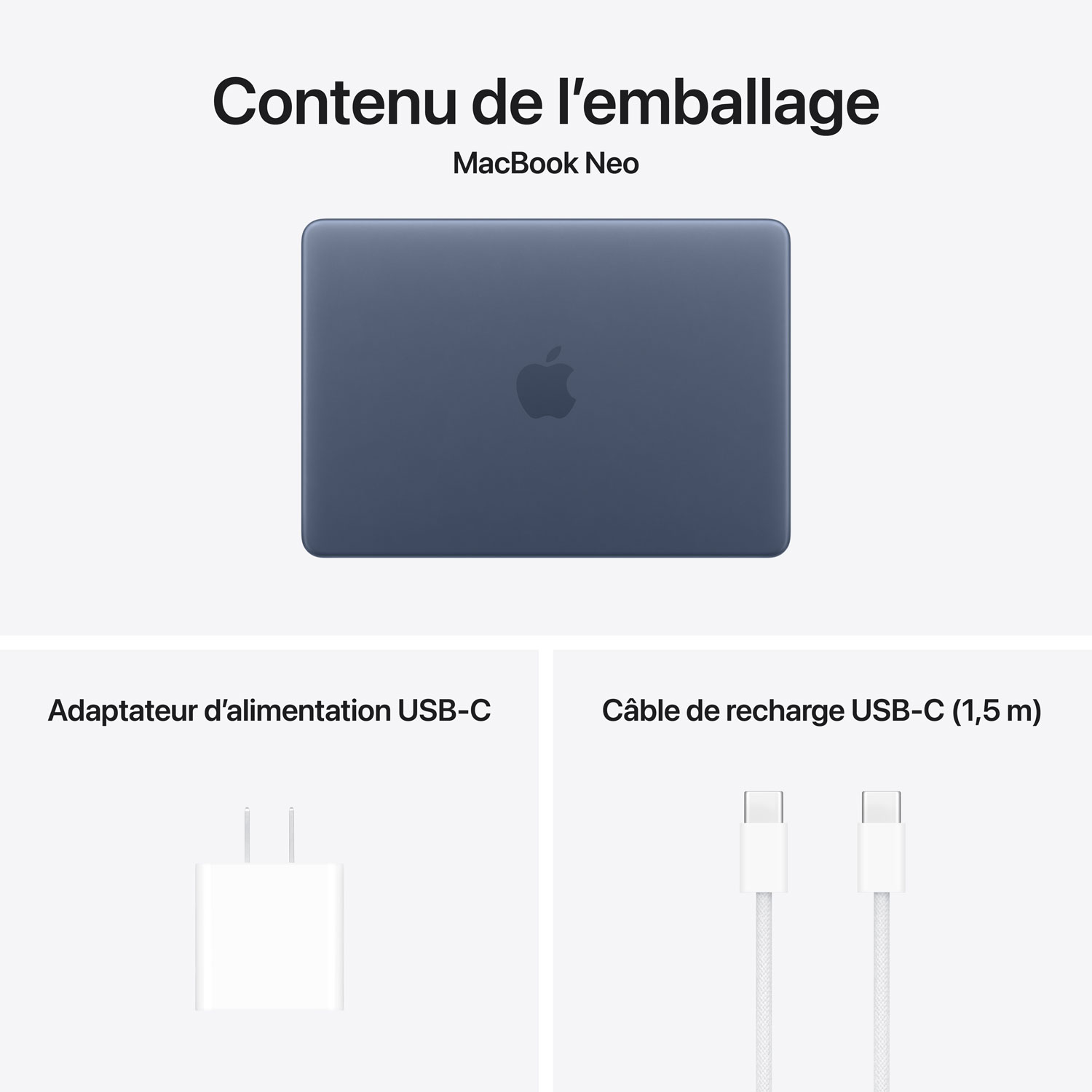 MacBook Neo de 13 po d’Apple avec Touch ID - Indigo (A18 Pro d’Apple / RAM 8 Go / SSD 512 Go) - Français