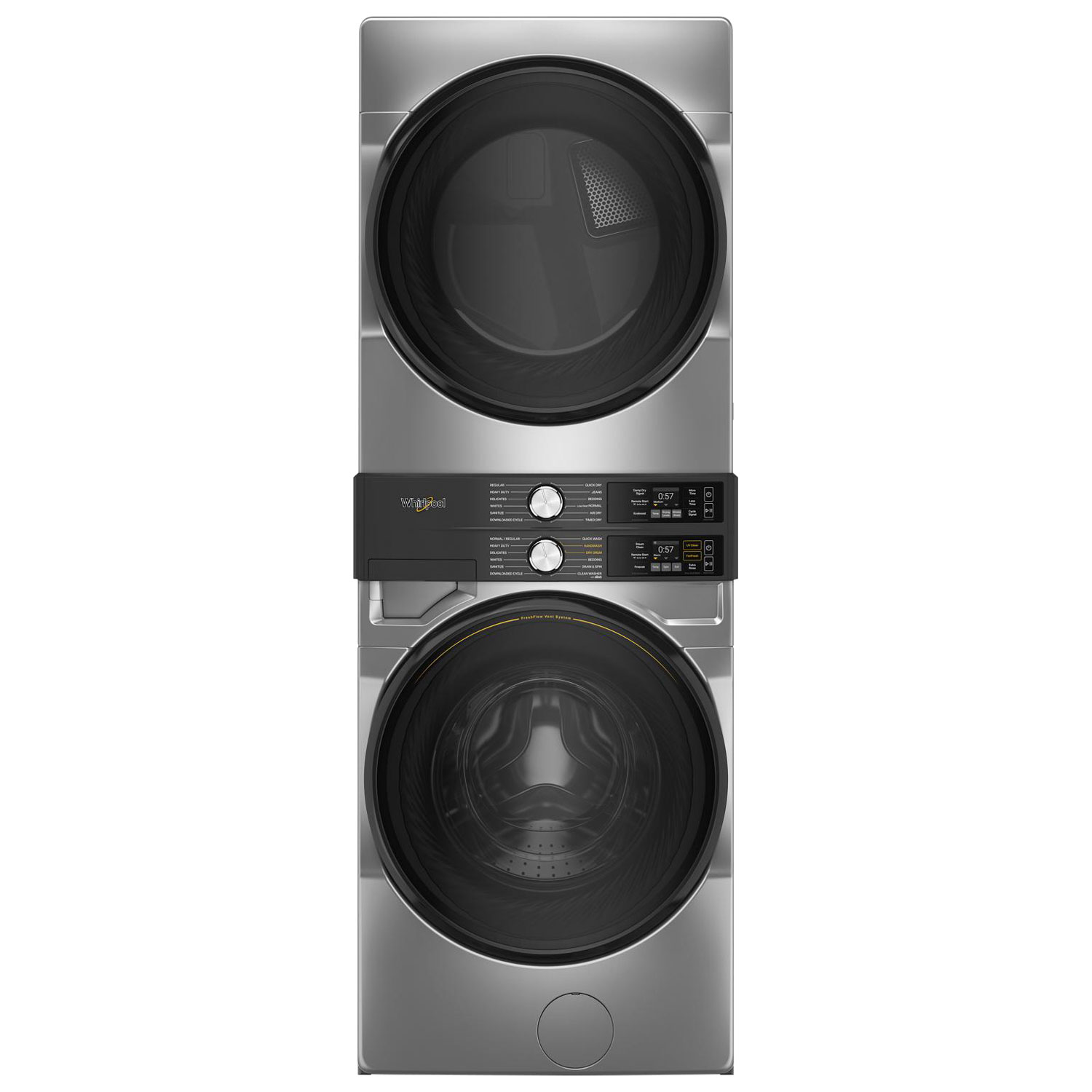 Bouton à remous 5.2 Cu. Ft. Lave-linge électrique & 7.4 Cu. Ft. Tour de blanchisserie sécheuse (YWEF5727TR) - Argent radiant
