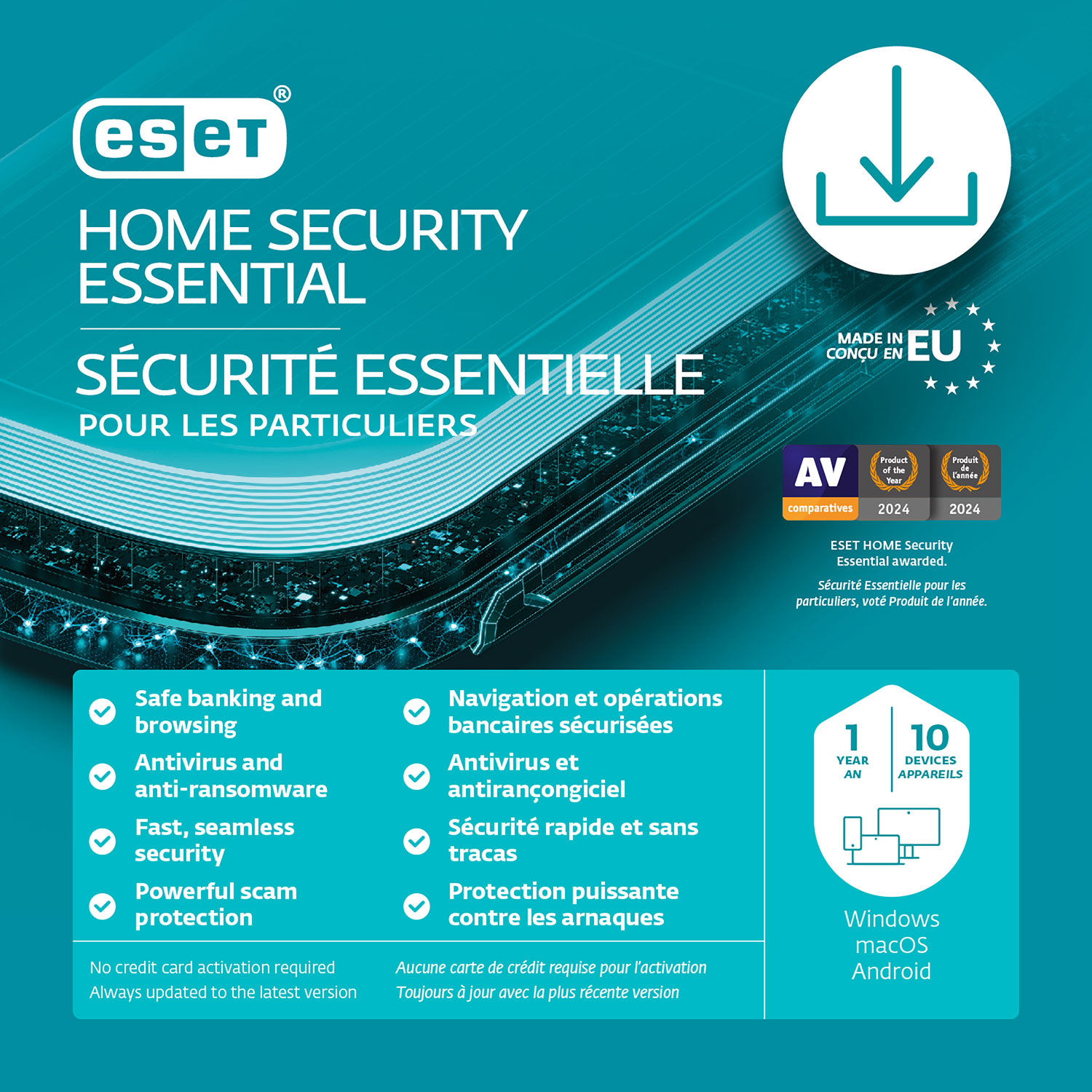 ESET Home Security Essential (PC/Mac) - 10 Devices - 1 Year - Digital Download