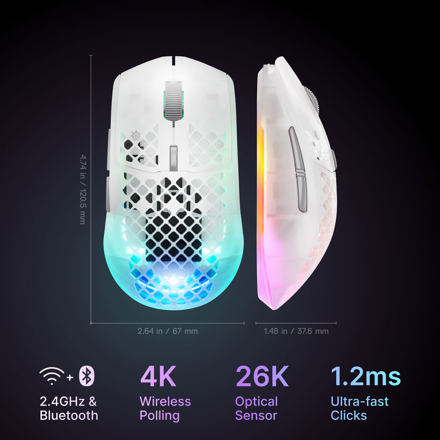 SteelSeries Aerox 3 Gen 2 26000 DPI Bluetooth Gaming Mouse