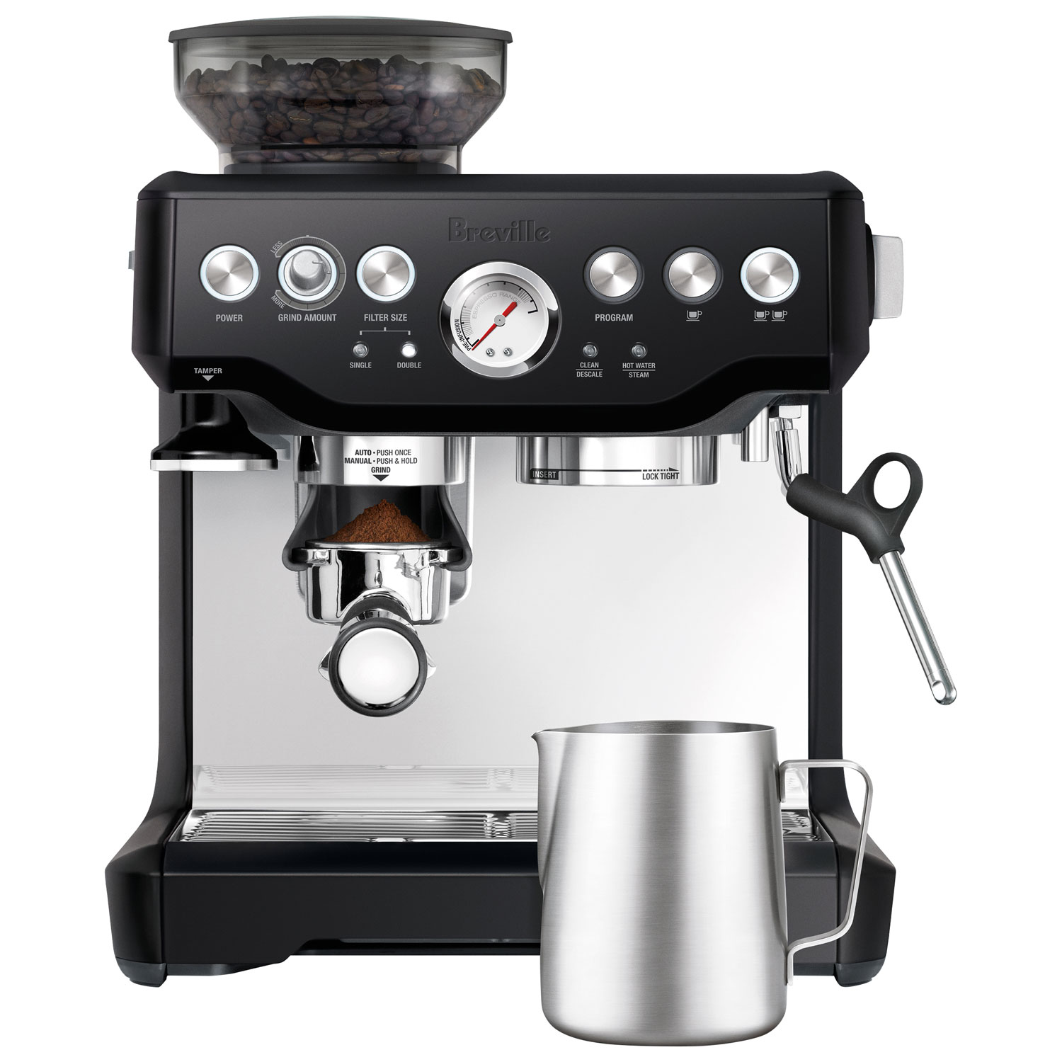 Breville Barista Express Espresso Machine with Frother & Coffee Grinder - Black Truffle