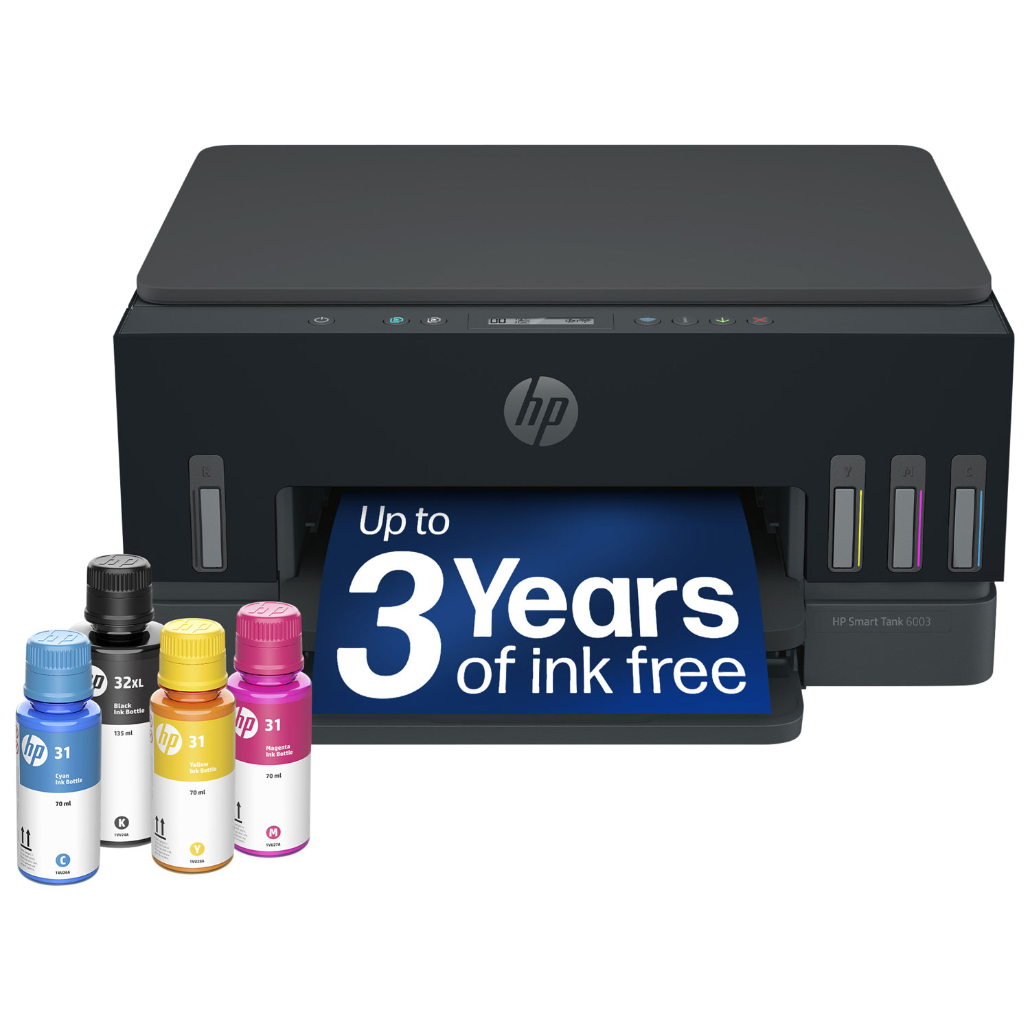 HP Smart Tank 6003 Wireless All-In-One Inkjet Printer - Black - Free Refillable Ink Up to 3 Years Included