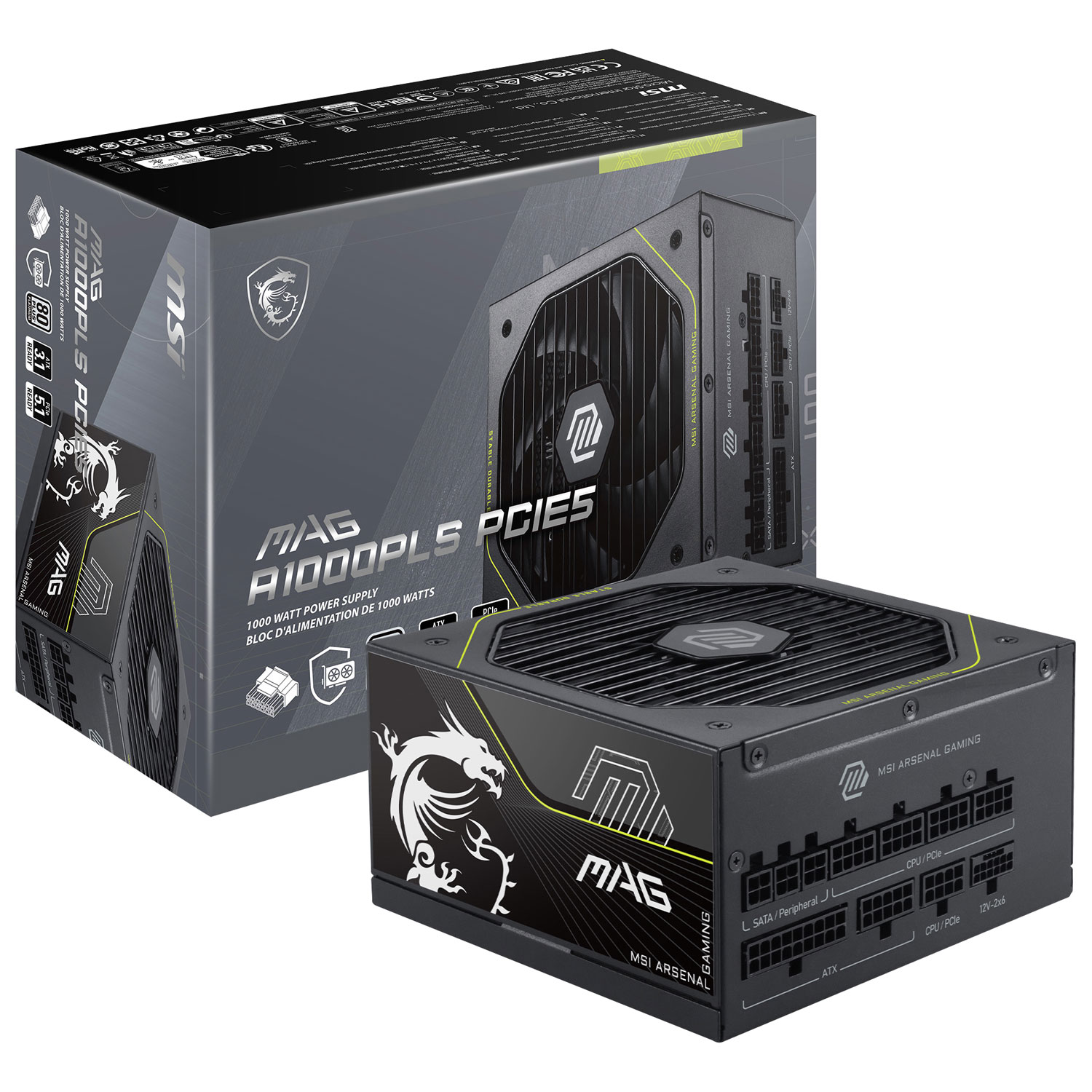 MSI MAG A1000PLS 1000-Watt PCIE5 ATX 3.1 Power Supply