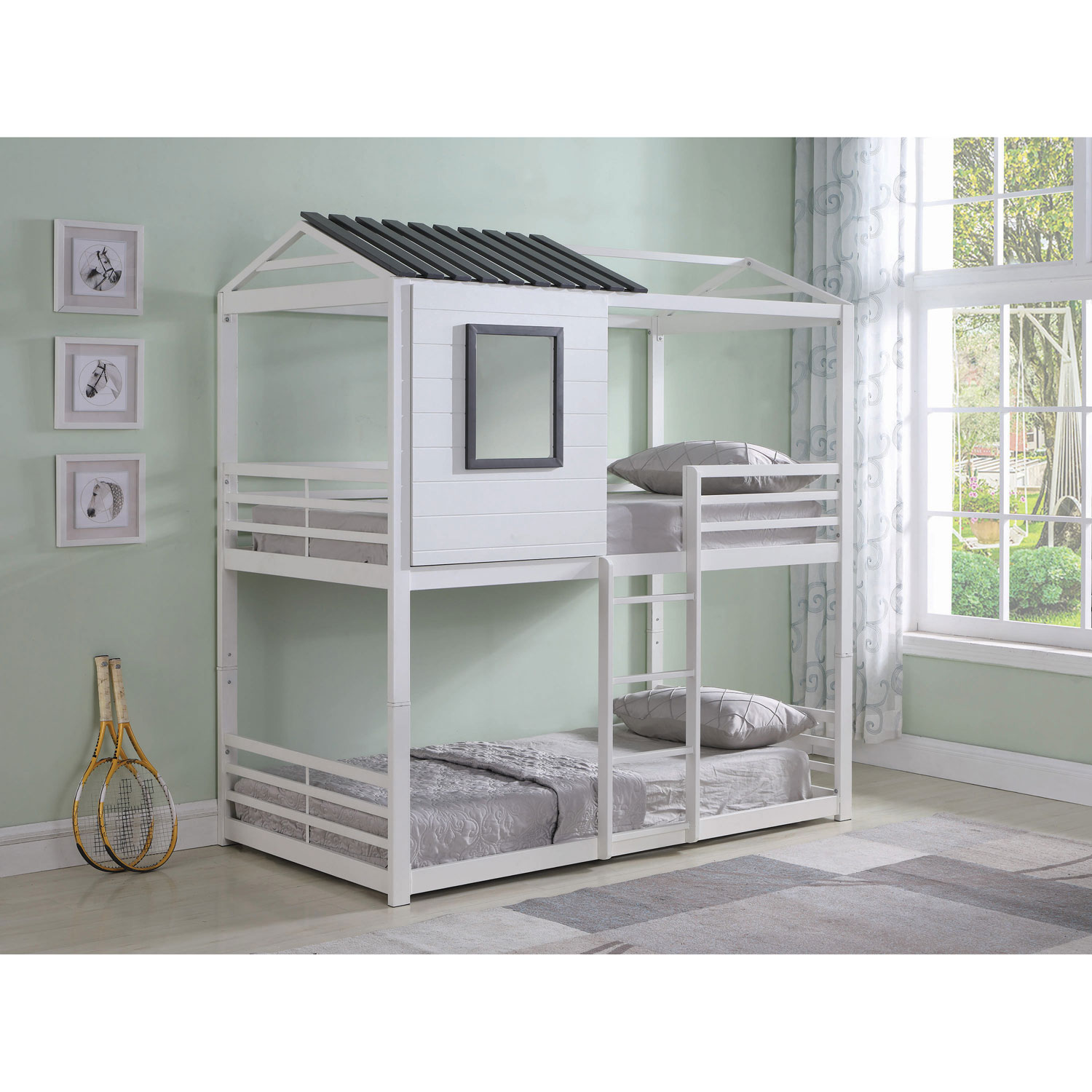 Coaster Transitional Kids House Bunk Bed Twin White Beds Coaster Transitional Kids House Bunk Bed Twin White Only