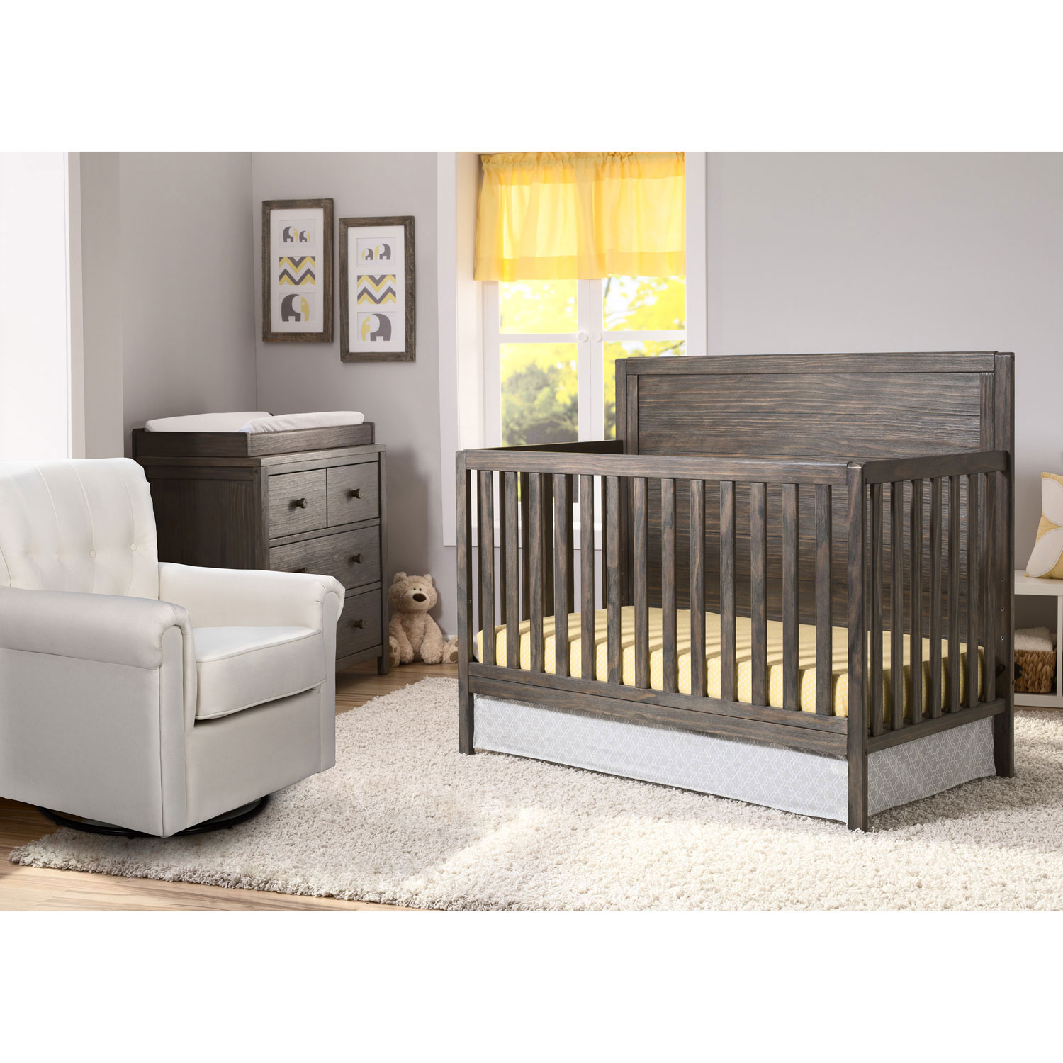grey crib and dresser