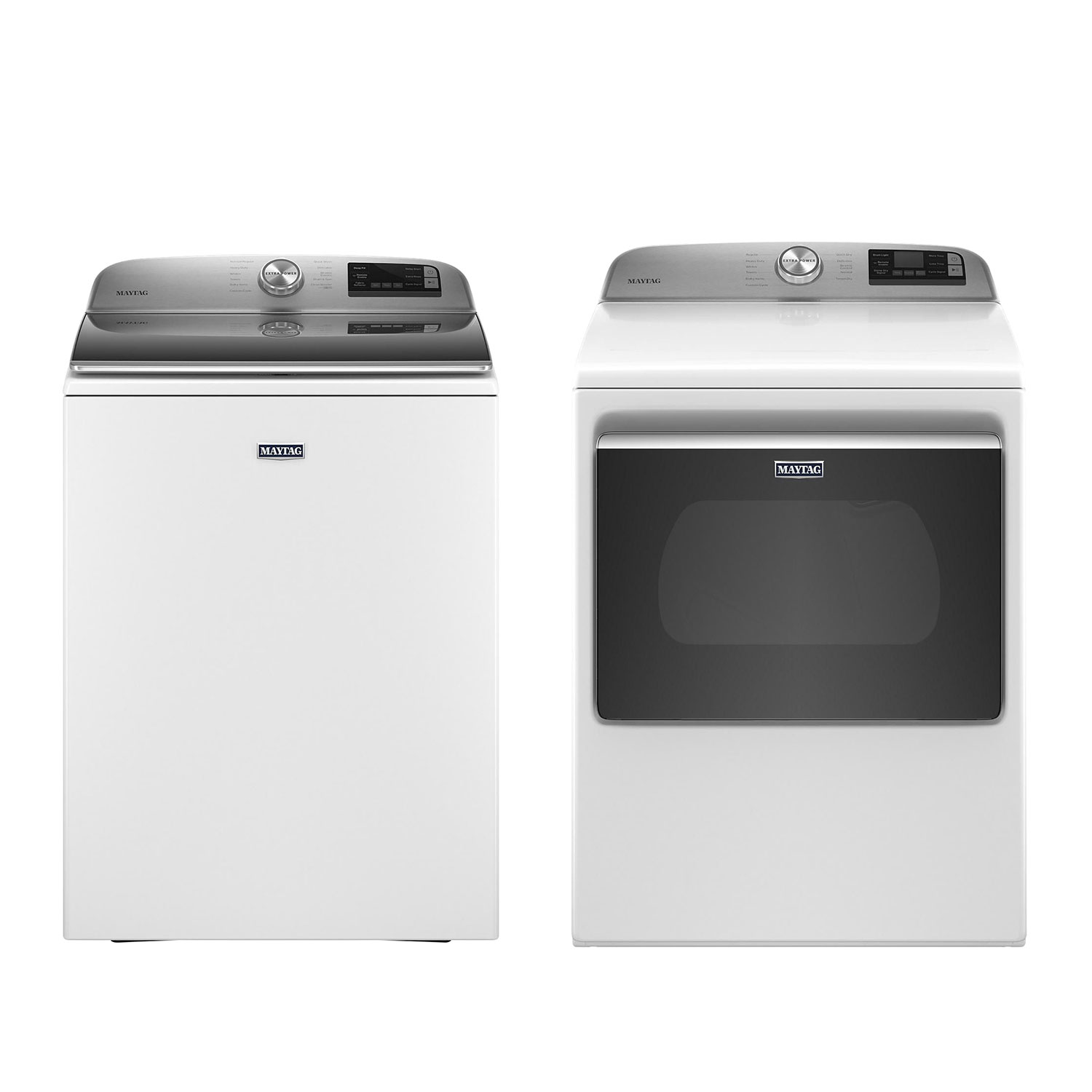 Laveuse à chargement par le haut HE 5,4 pi³ et sécheuse électrique 7,4 pi³ de Maytag - Blanc