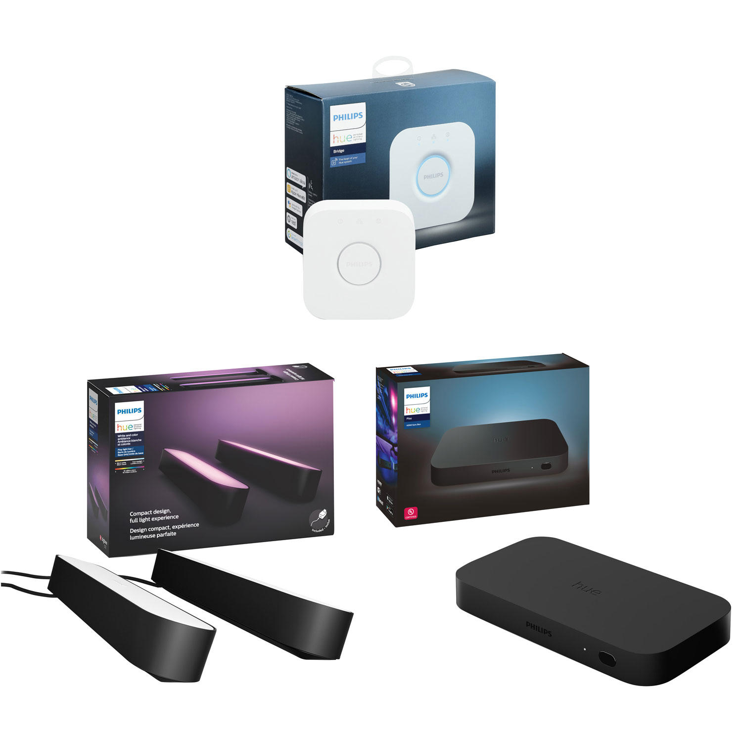 Philips Hue Play HDMI Sync Box, Bridge 2.0 & Play Smart LED Light Bar Kit (2 Pack)