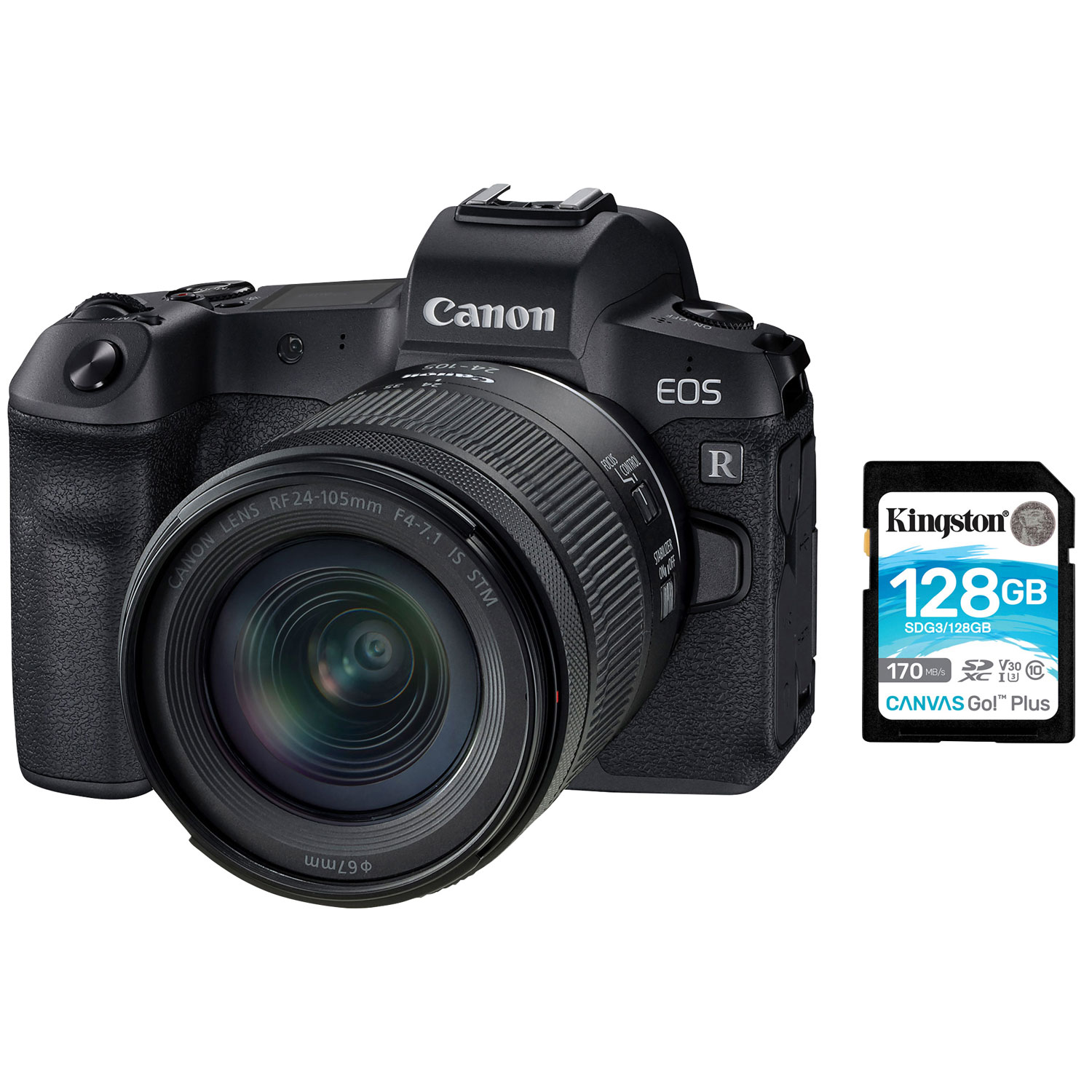 Canon EOS R Full-Frame Mirrorless Camera with 24-105mm IS STM Lens Kit & 128GB Memory Card