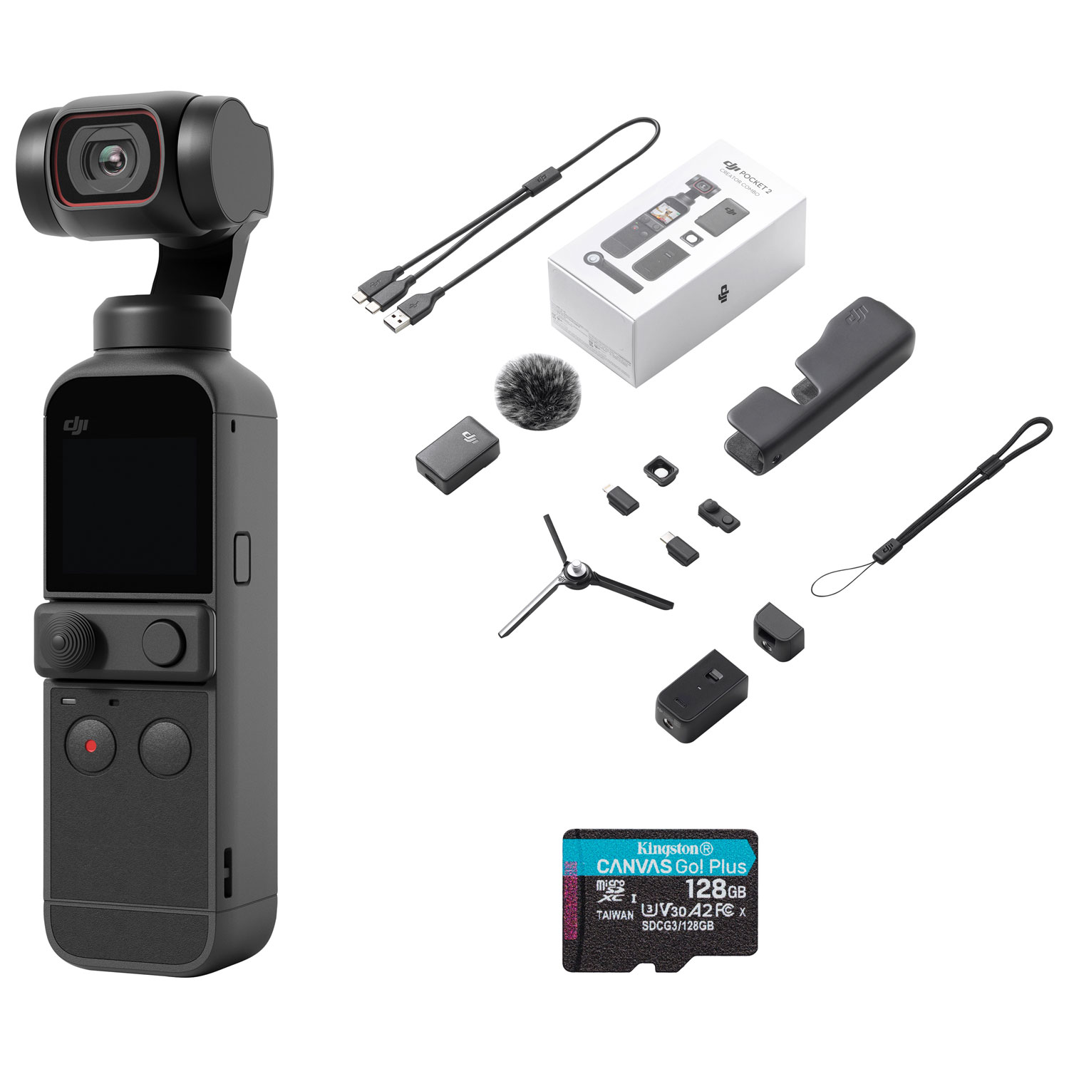 DJI Pocket 2 HD Action Camera with Accessory Kit & 128GB Memory Card - Black