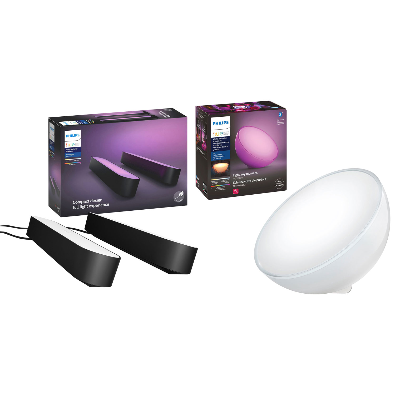 Philips Hue Play Smart LED Light Bar Kit (2 Pack ) & Go Bluetooth Smart LED Light - Black