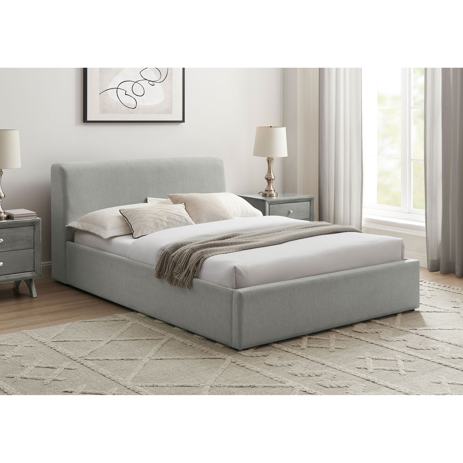 Deville Modern Platform Bed - Double - Light Grey
