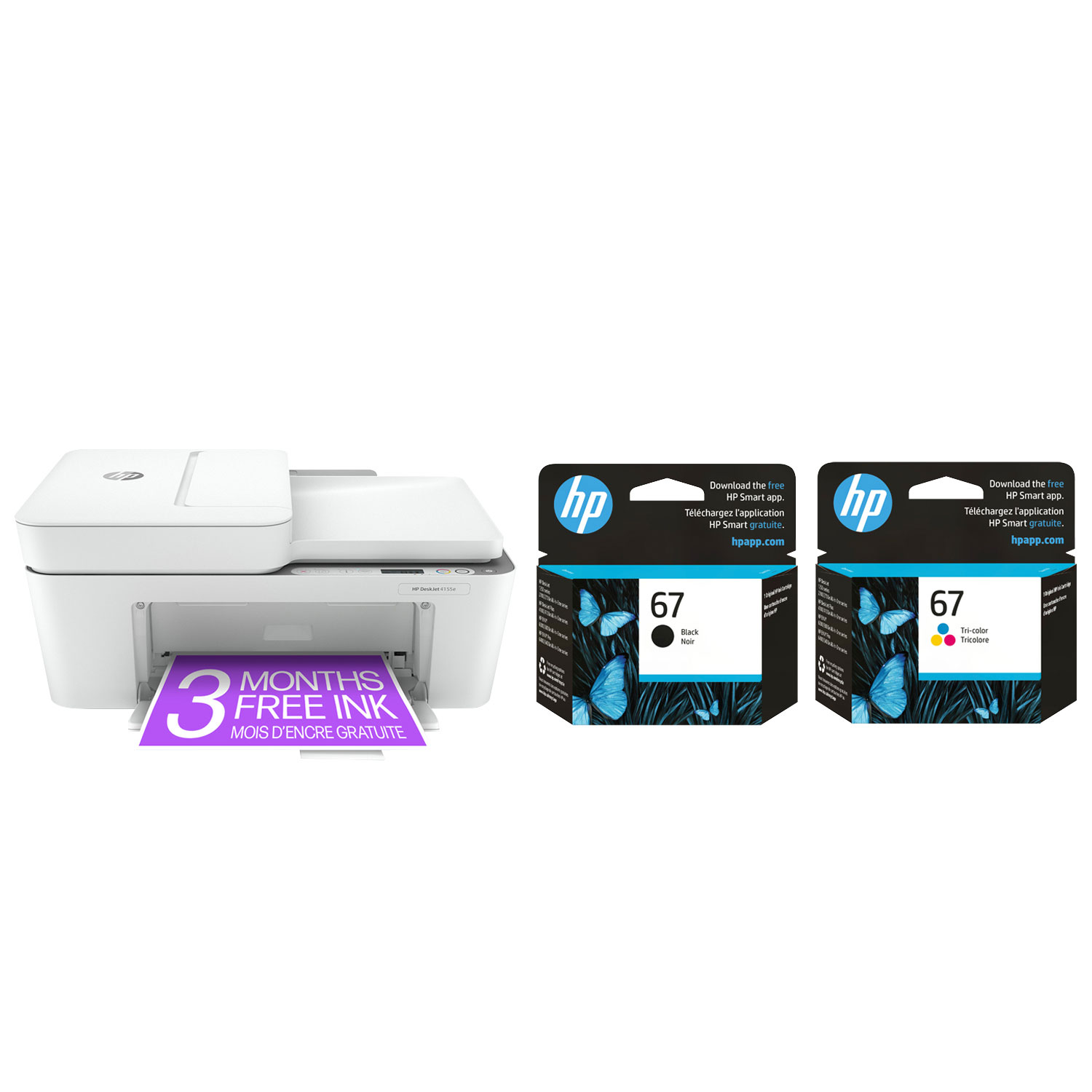 HP DeskJet 4155e Wireless All-In-One Inkjet Printer with HP 67 Black & Tri-Colour Ink