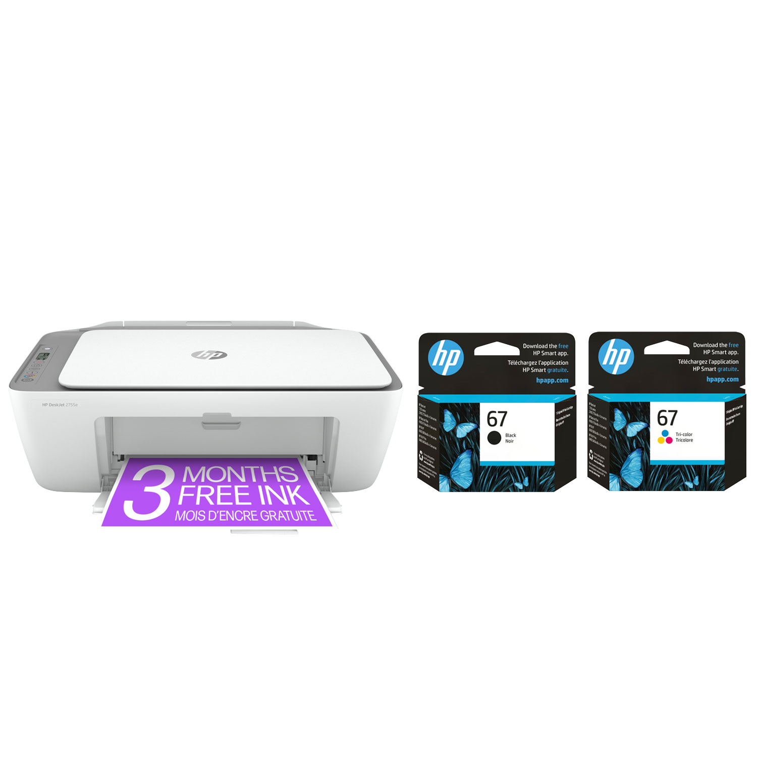 HP DeskJet 2755e Wireless All-In-One Inkjet Printer with HP 67 Black & Tri-Colour Ink