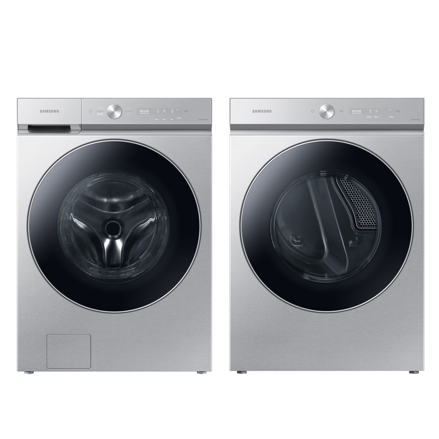 Samsung Bespoke 6.1 Cu. Ft. HE Front Load Steam Washer & 7.6 Cu. Ft. Electric Steam Dryer - Silver Steel