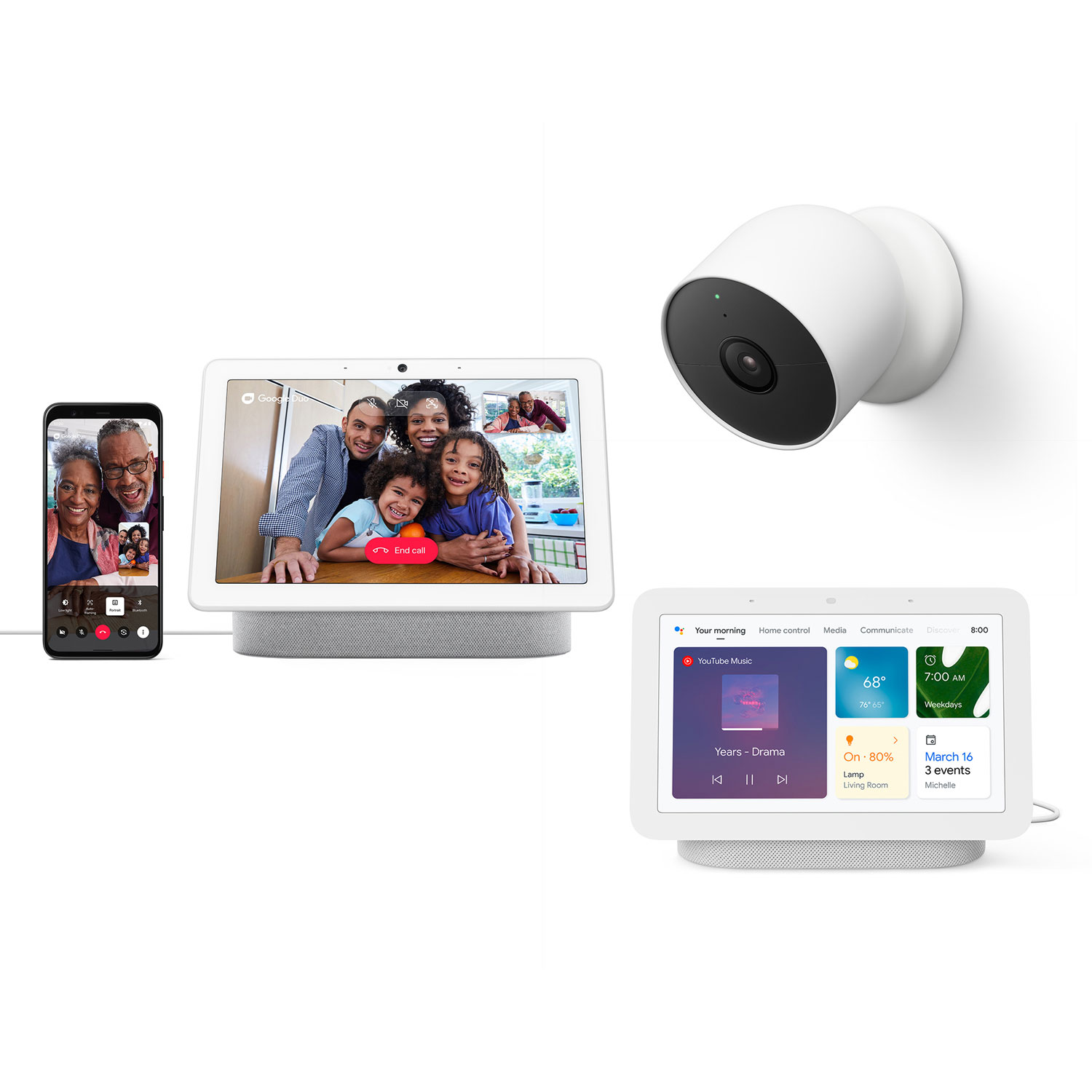 Google In The Know Bundle - Nest Hub Max, Nest Hub (2nd Gen), & Nest Cam Wire-Free Indoor/Outdoor
