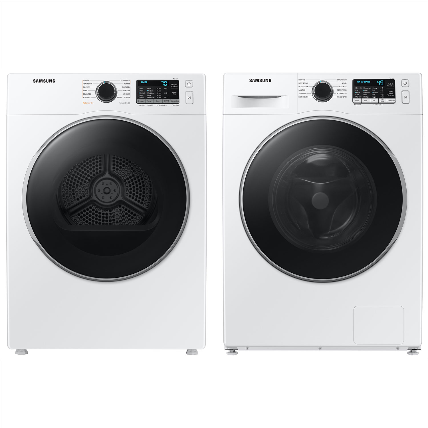 Samsung 2.9 Cu. Ft. High Efficiency Front Load Steam Washer & 4.0 Cu. Ft. Electric Dryer - White