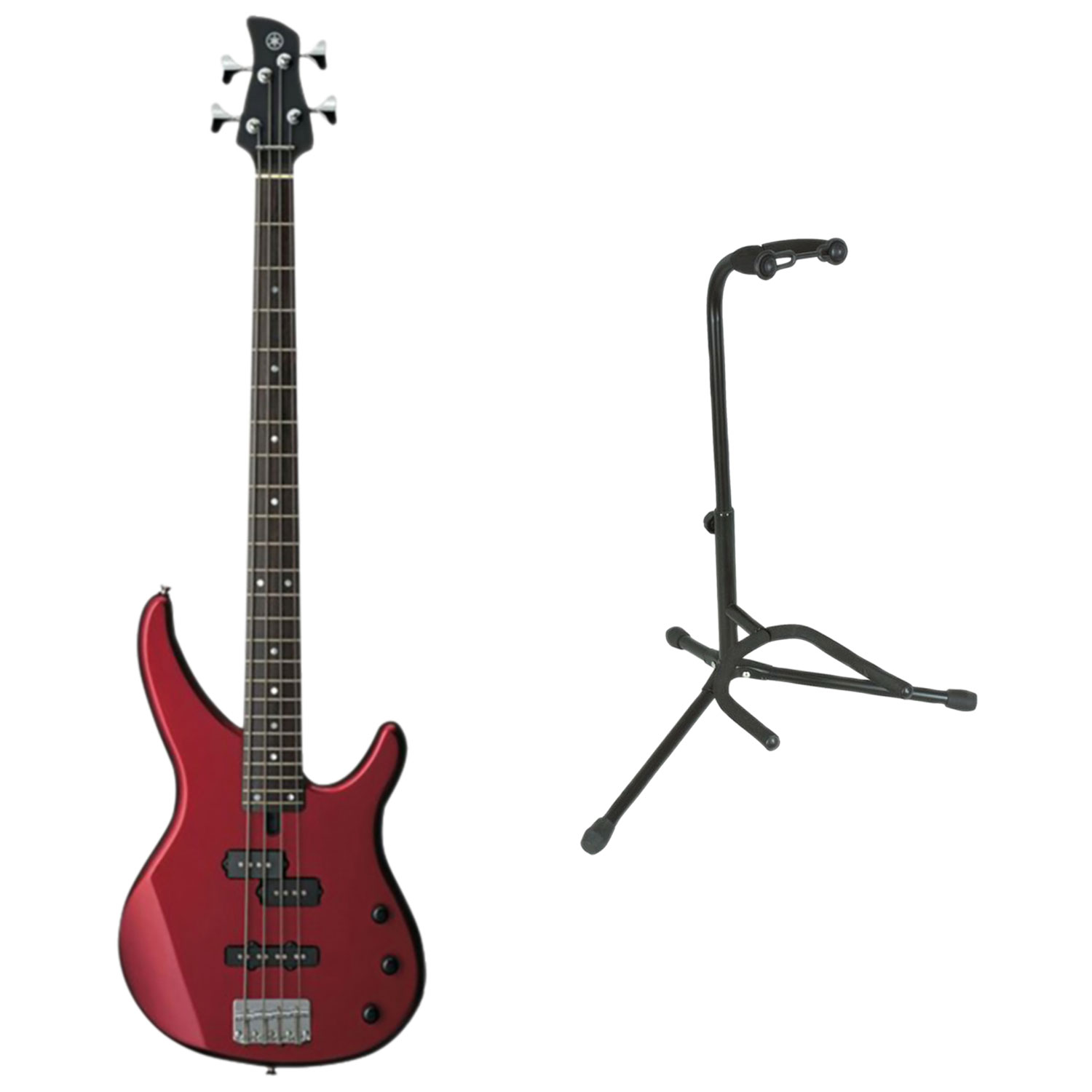 Yamaha TRBX Series Bass Guitar with Tubular Guitar Stand - Red Metallic