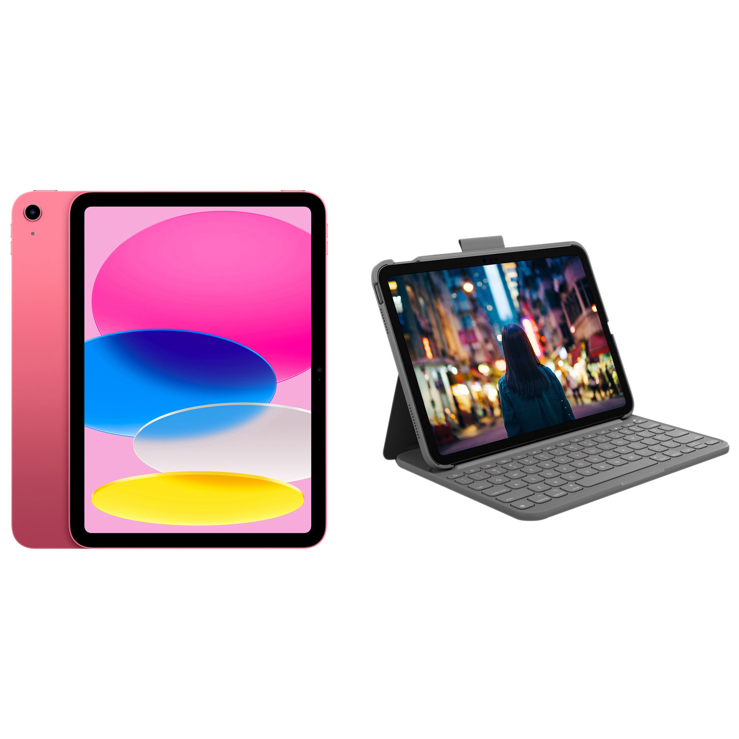 Apple iPad 10.9" 64GB Wi-Fi 6 (10th Generation) with Slim Folio Keyboard Case - Pink/Oxford Grey