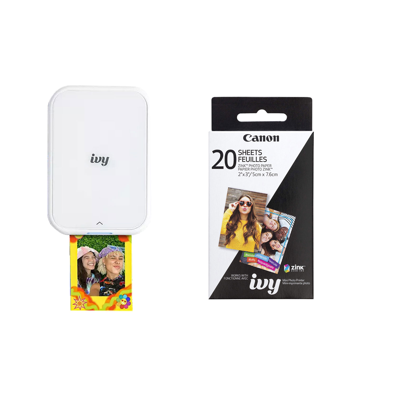 Canon IVY 2 Mini Wireless Photo Printer - Pure White with Photo Paper (20 Sheets)