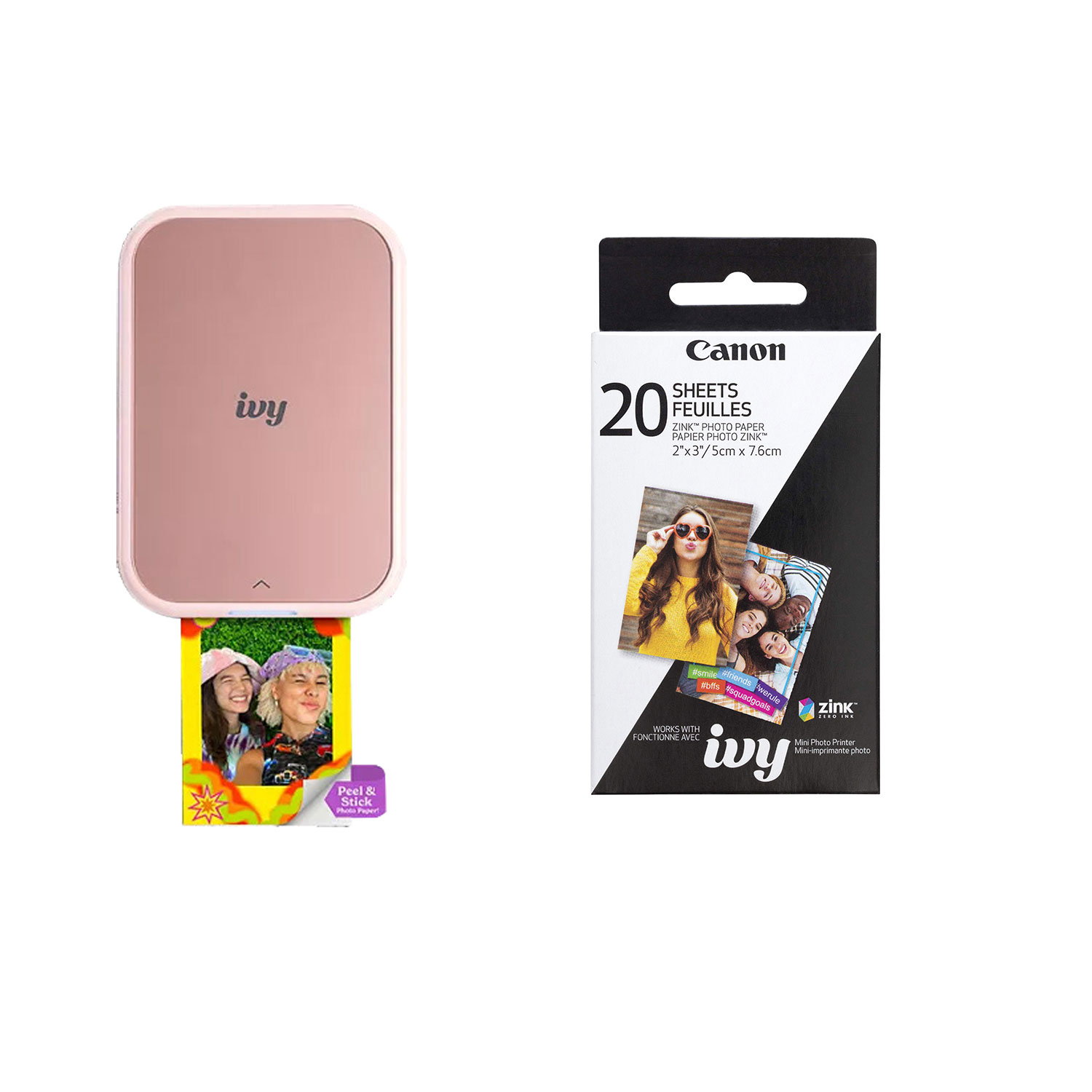 Canon IVY 2 Mini Wireless Photo Printer - Blush Pink with Photo Paper ( 20 Sheets)