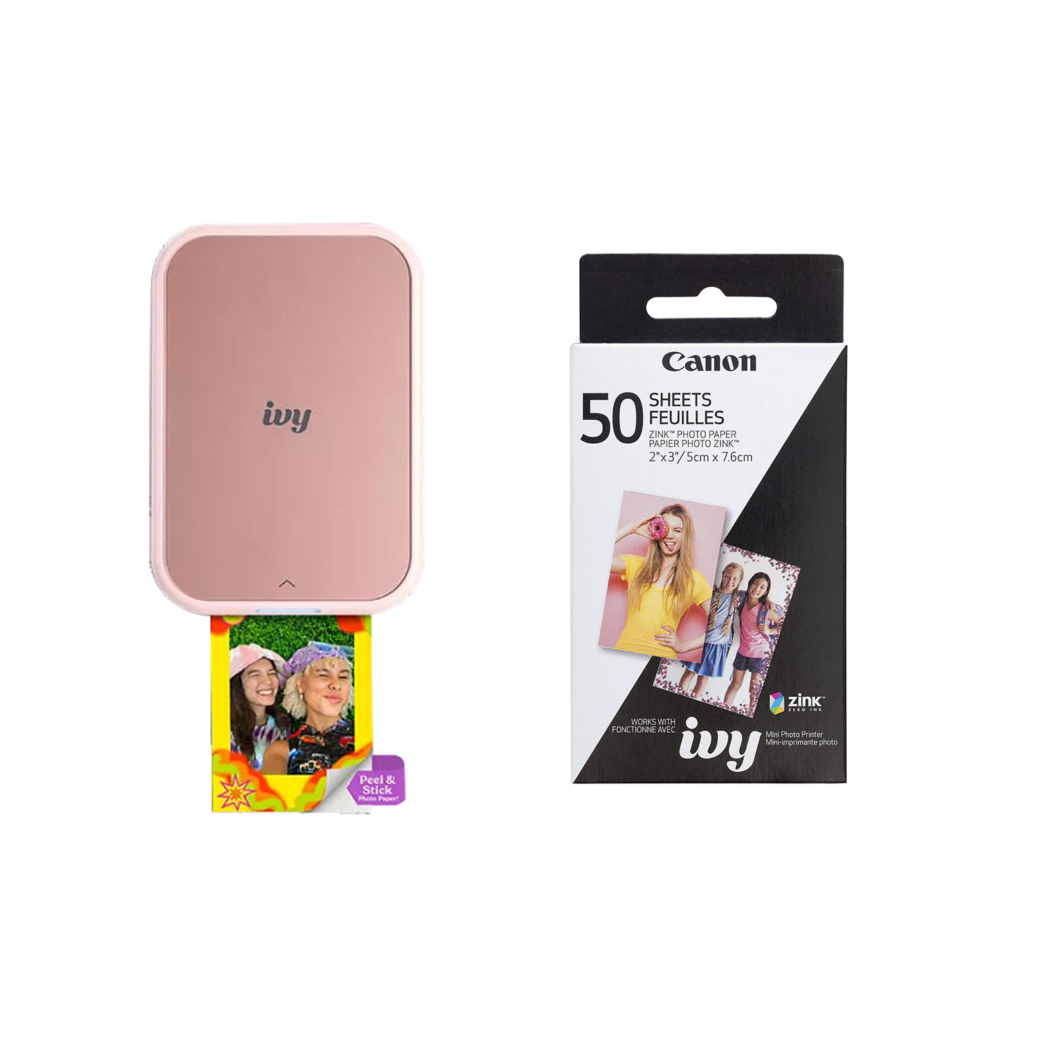 Canon IVY 2 Mini Wireless Photo Printer - Blush Pink with Photo Paper ( 50 Sheets)