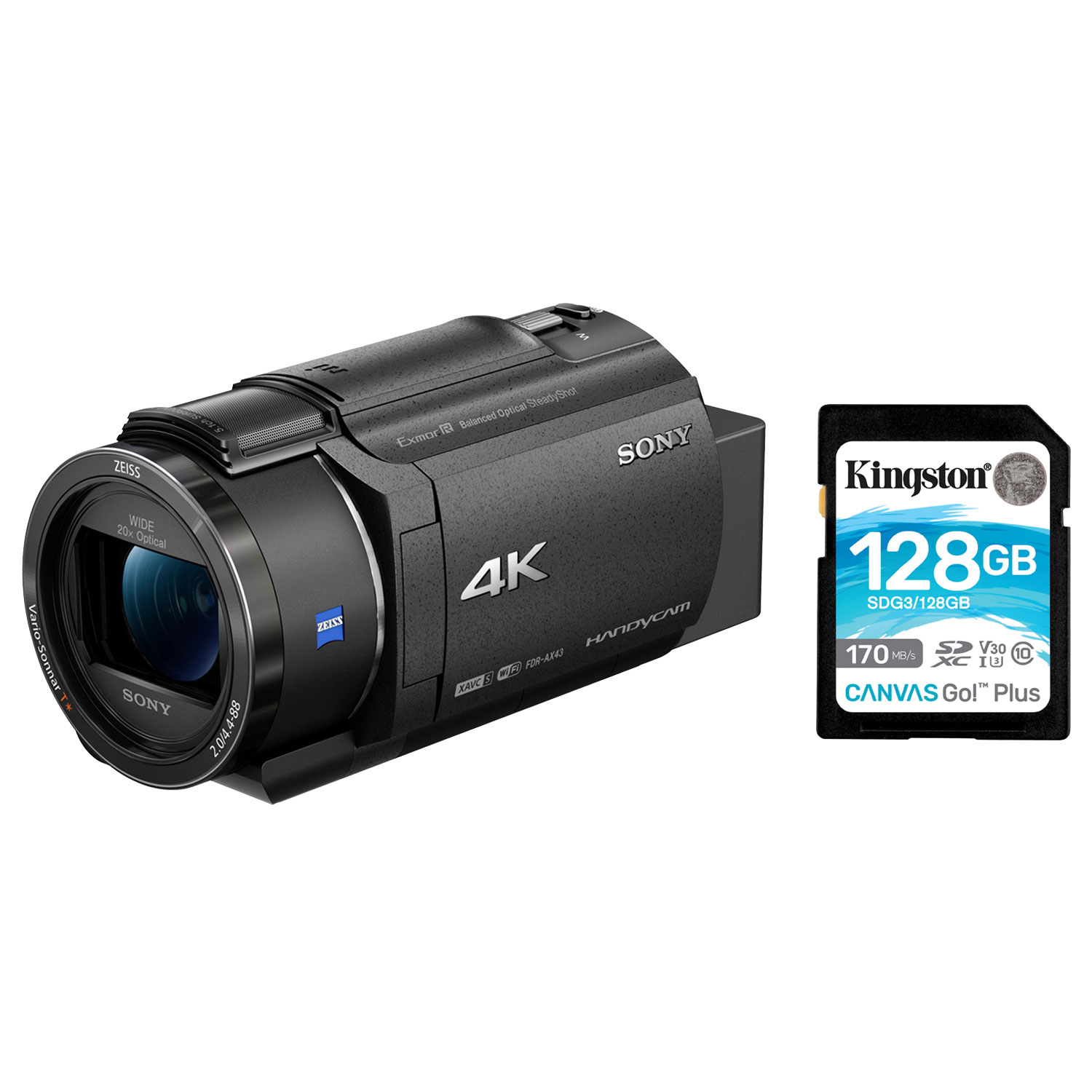 Sony FDR-AX43A 4K Handycam Content Creator Flash Memory Camcorder with 128GB Memory Card