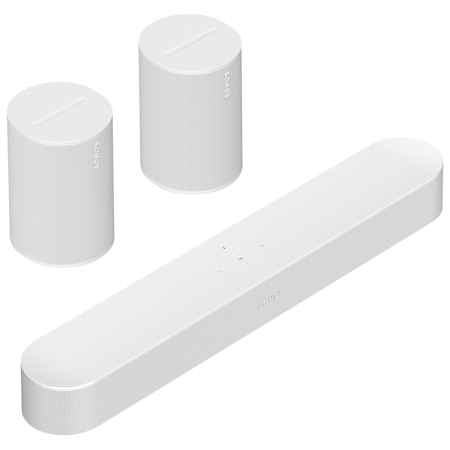 Sonos Beam (2nd Gen) Sound Bar & 2 Era 100 Multi-Room Speakers - White