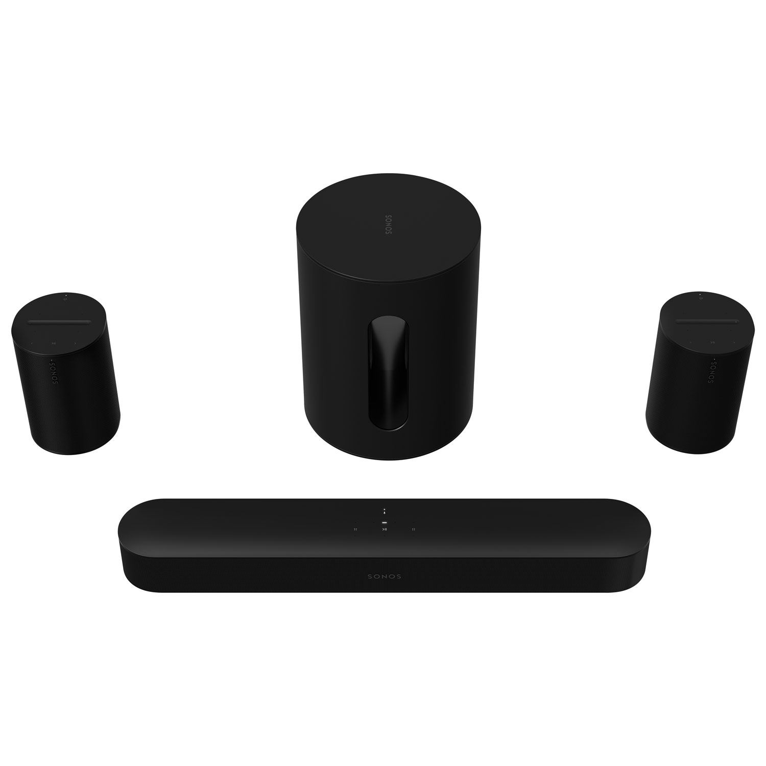 Sonos Beam (2nd Gen) Sound Bar, Sub Mini Wireless Subwoofer & 2 Era 100 Multi-Room Speakers - Black