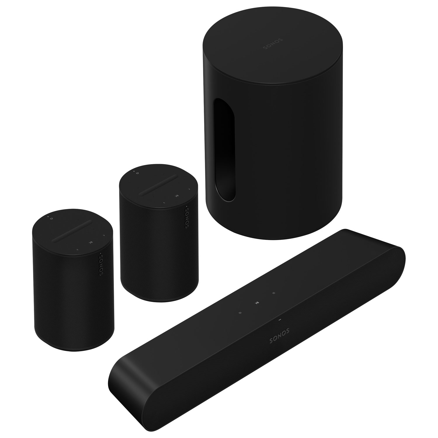 Sonos Sub Mini Wireless Subwoofer, Ray Sound Bar & 2 Era 100 Multi-Room Speakers - Black