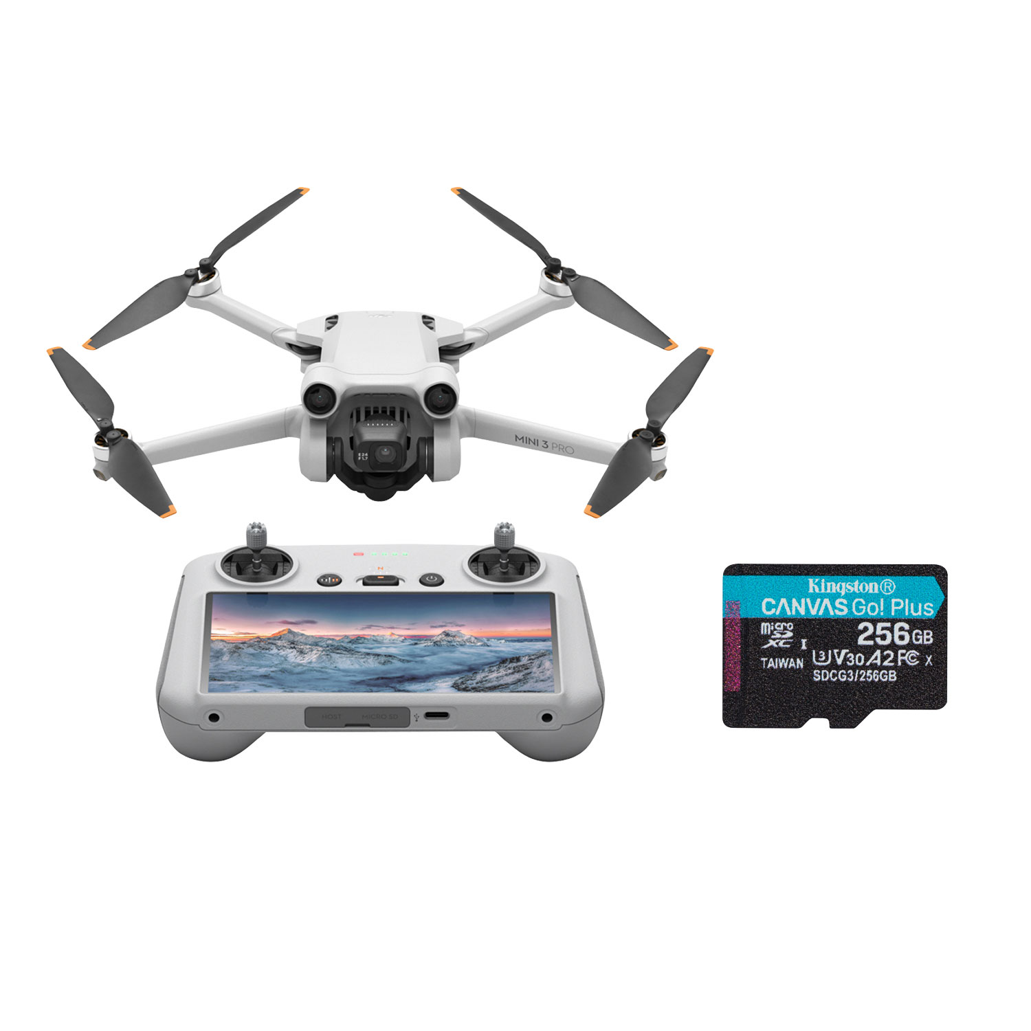 DJI Mini 3 Pro Quadcopter Drone & Remote Control (DJI RC) w/ 256GB microSDXC Memory Card - Grey