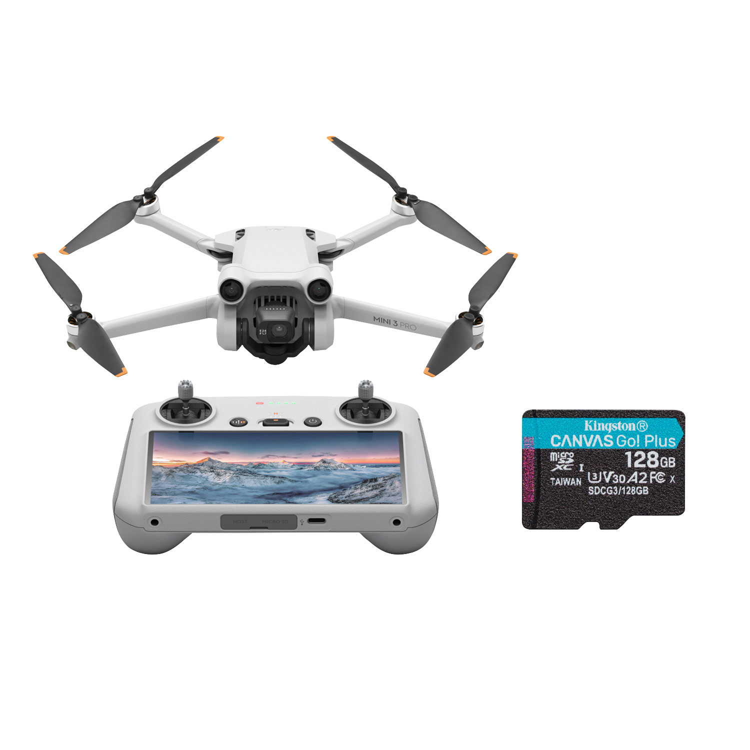 DJI Mini 3 Pro Quadcopter Drone & Remote Control (DJI RC) w/ 128GB microSDXC Memory Card - Grey