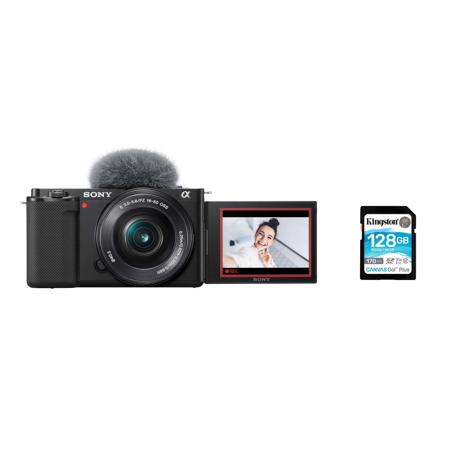 Sony Alpha ZV-E10 APS-C Interchangeable Lens Mirrorless Vlog Camera w/16-50mm Lens Kit&128GB 170MB/s SDXC Memory Card