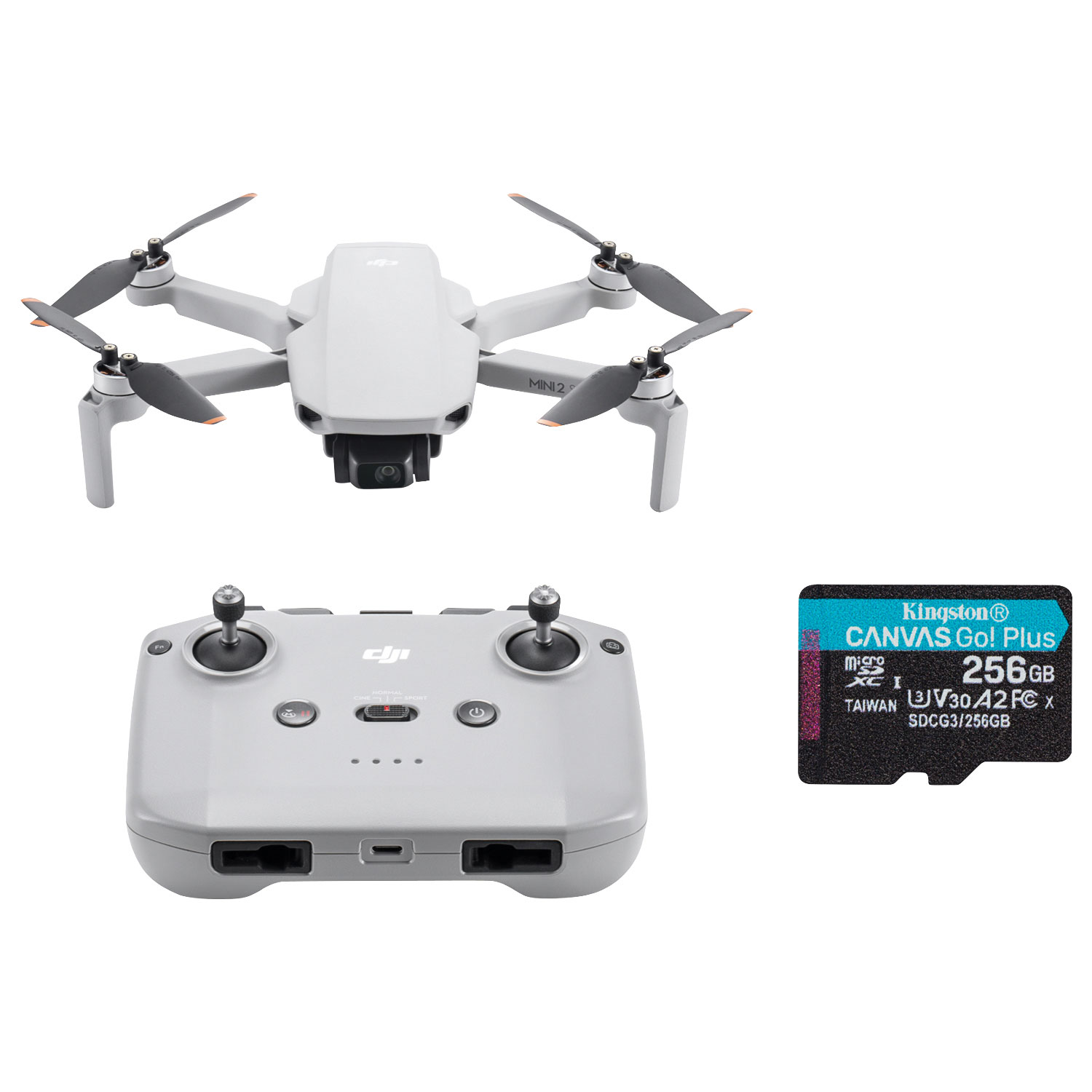 DJI Mini 2 SE Quadcopter Drone with Remote Control & 256GB 170MB/s microSDXC Memory Card - Grey