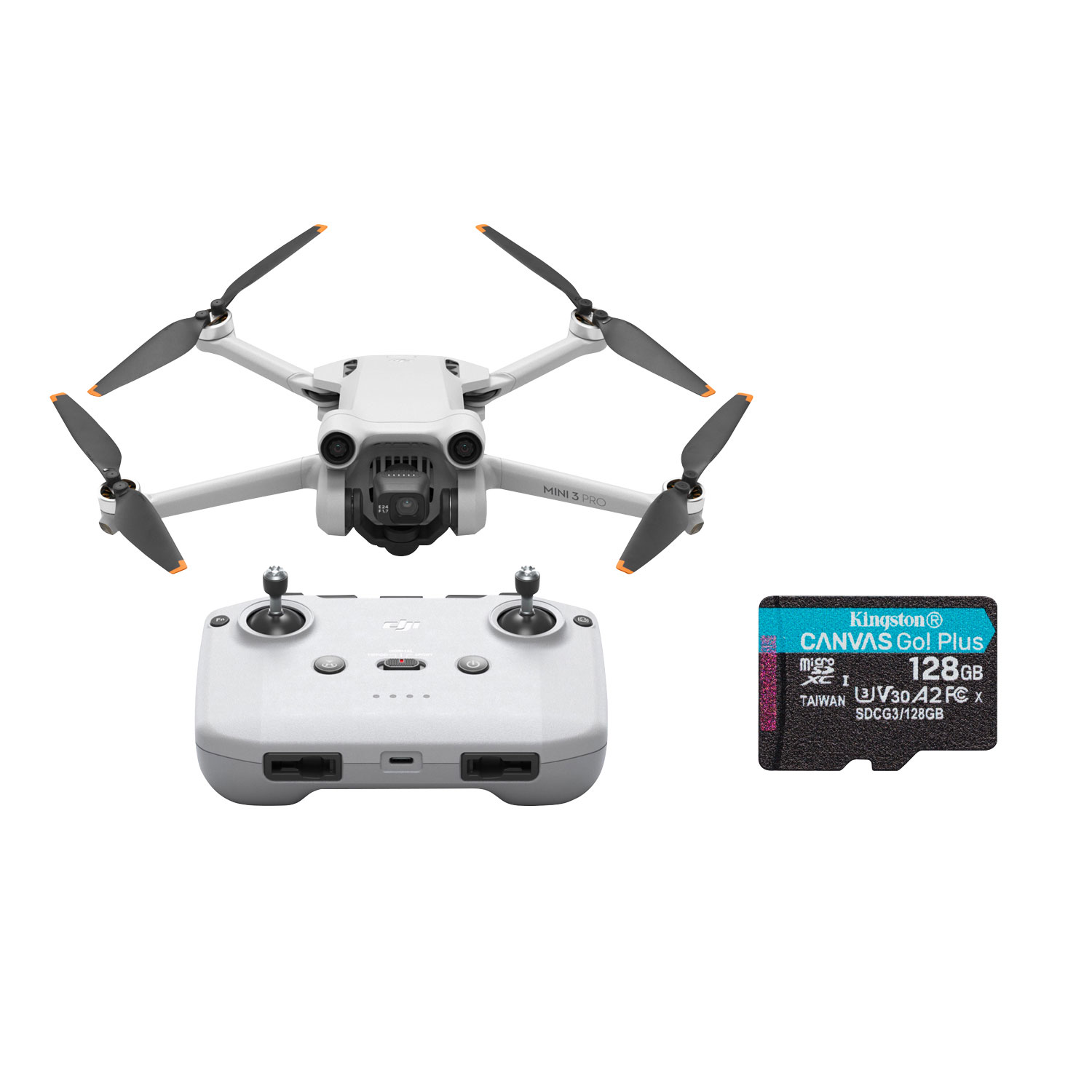 DJI Mini 3 Pro Quadcopter Drone w/ Remote Control & 128GB 170MB/s microSDXC Memory Card - Grey