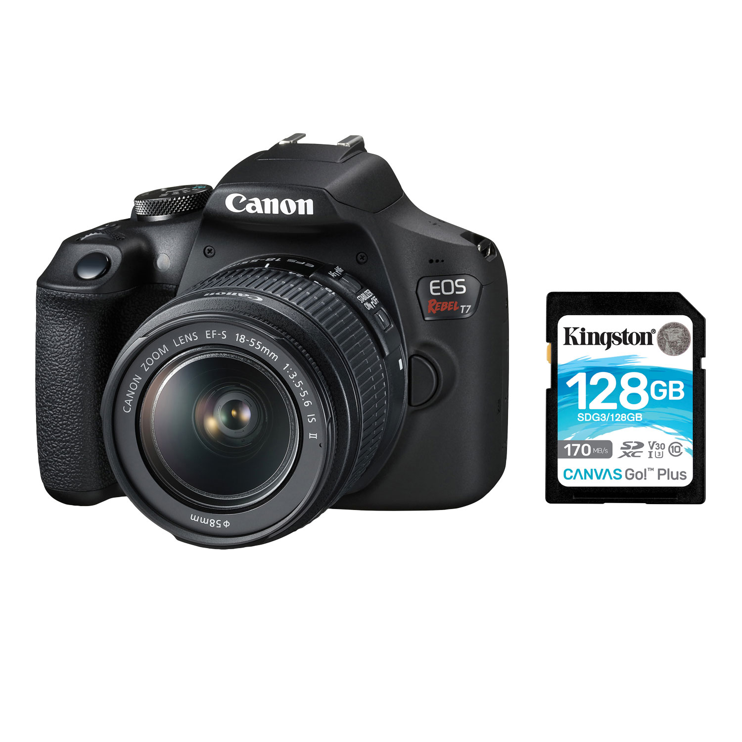 Canon EOS Rebel T7 DSLR Camera w/ 18-55mm IS Lens Kit & 128GB 170MB/s SDXC Memory Card