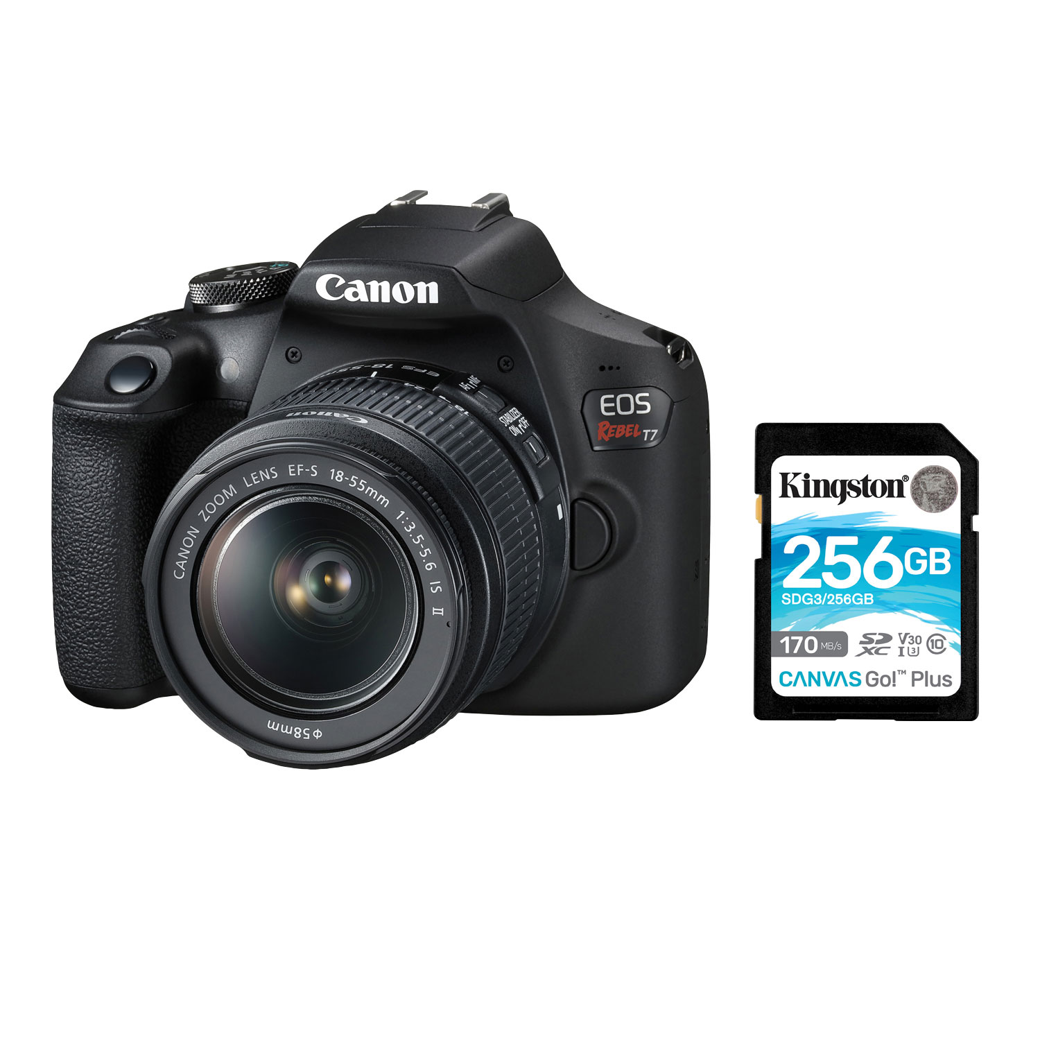 Canon EOS Rebel T7 DSLR Camera w/ 18-55mm IS Lens Kit & 256GB 170MB/s SDXC Memory Card