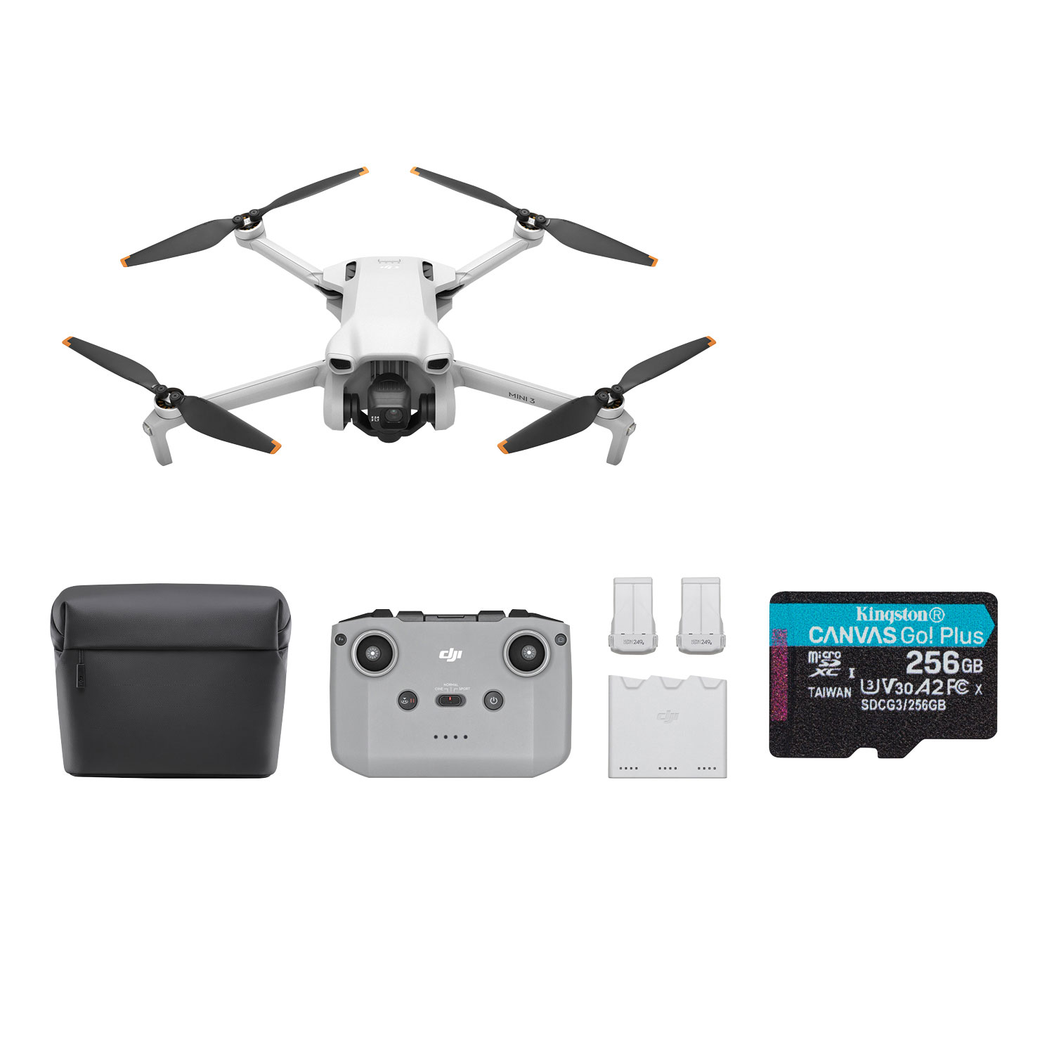 DJI Mini 3 Quadcopter Drone Fly More Combo w/ Remote Control & 256GB 170MB/s microSDXC Memory Card - Grey