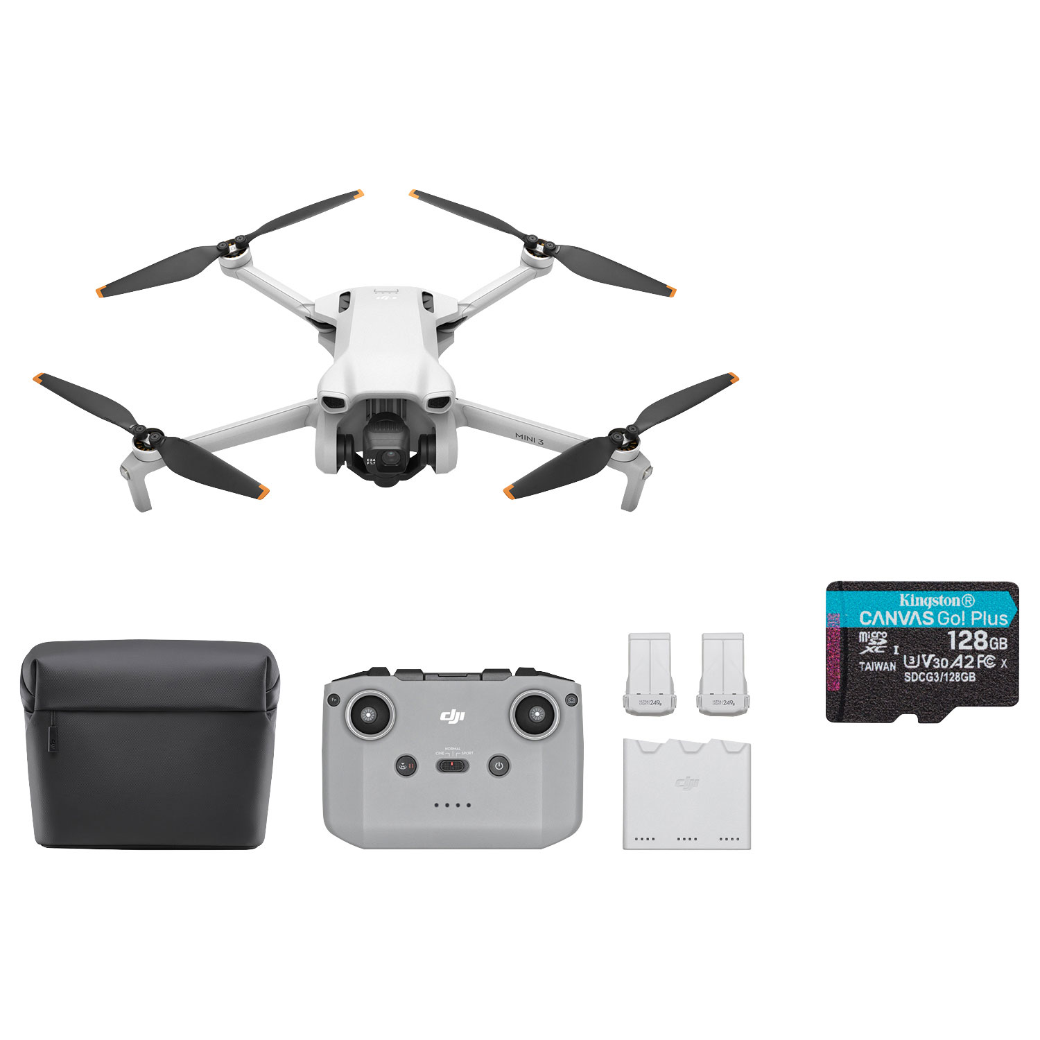 DJI Mini 3 Quadcopter Drone Fly More Combo w/ Remote Control&128GB 170MB/s microSDXC Memory Card - Grey