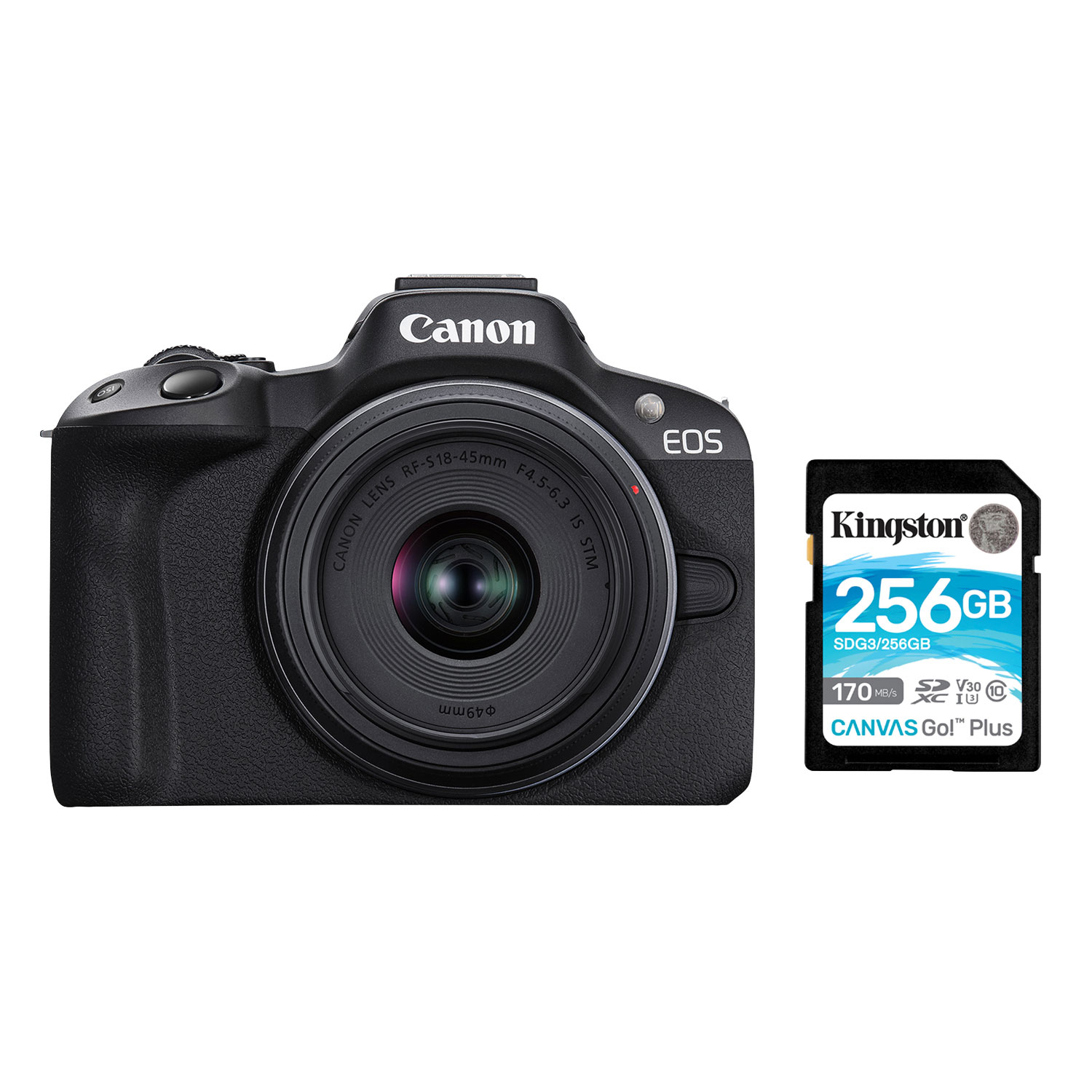 Canon EOS R50 Mirrorless Camera with RF-S 18-45mm IS STM Lens Kit & 256GB 170MB/s SDXC Memory Card