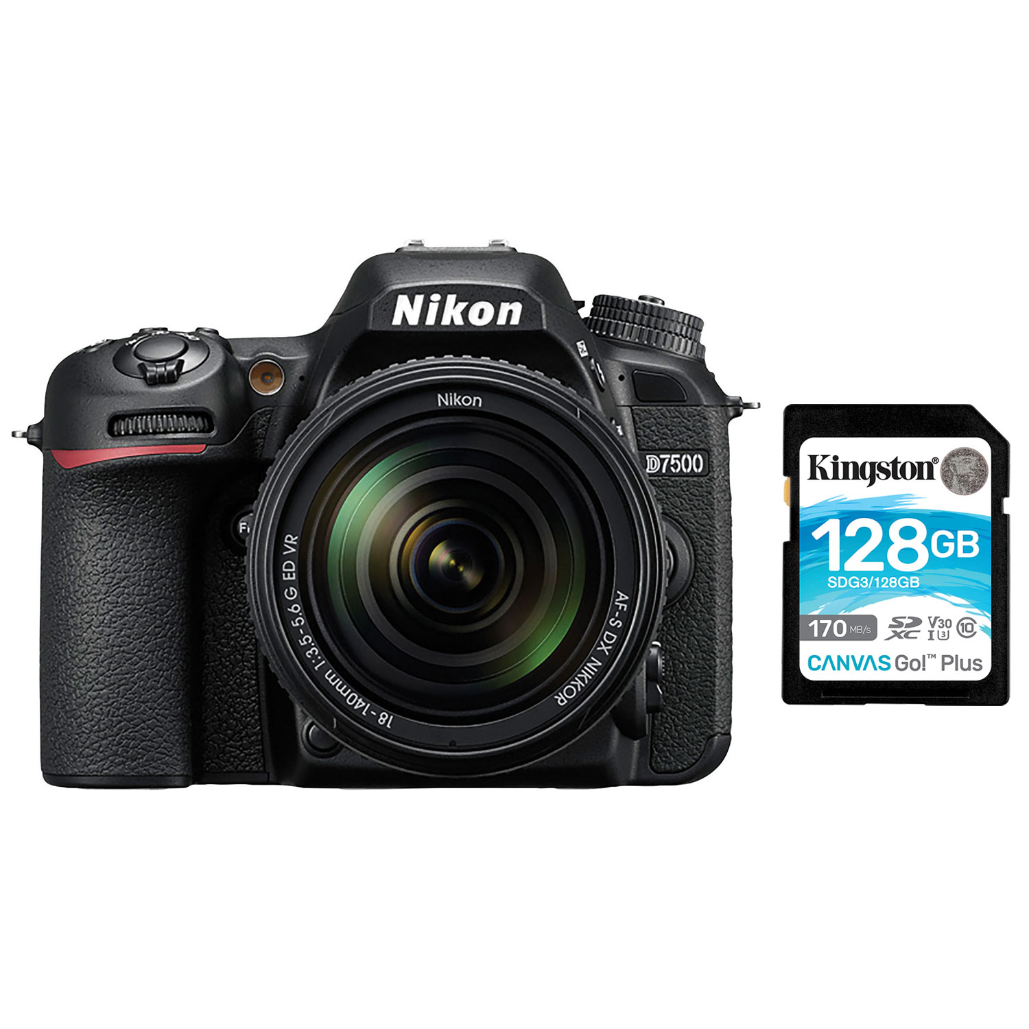 NIKON D7500 DSLR Camera with 18-140mm ED VR Lens Kit & 128GB 170MB/s SDXC Memory Card