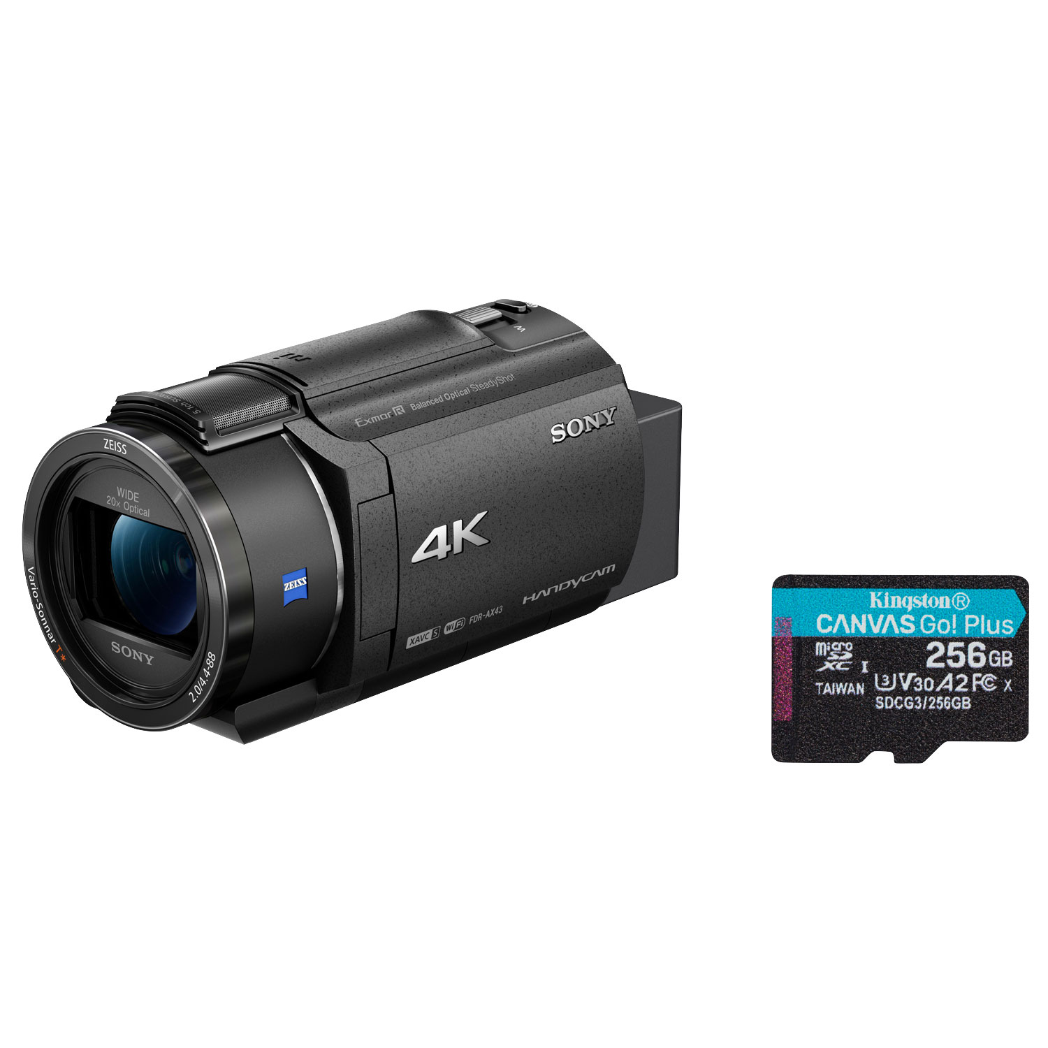 Sony FDR-AX43A 4K Handycam Content Creator Flash Memory Camcorder w/ 256GB 170MB/s microSDXC Memory Card