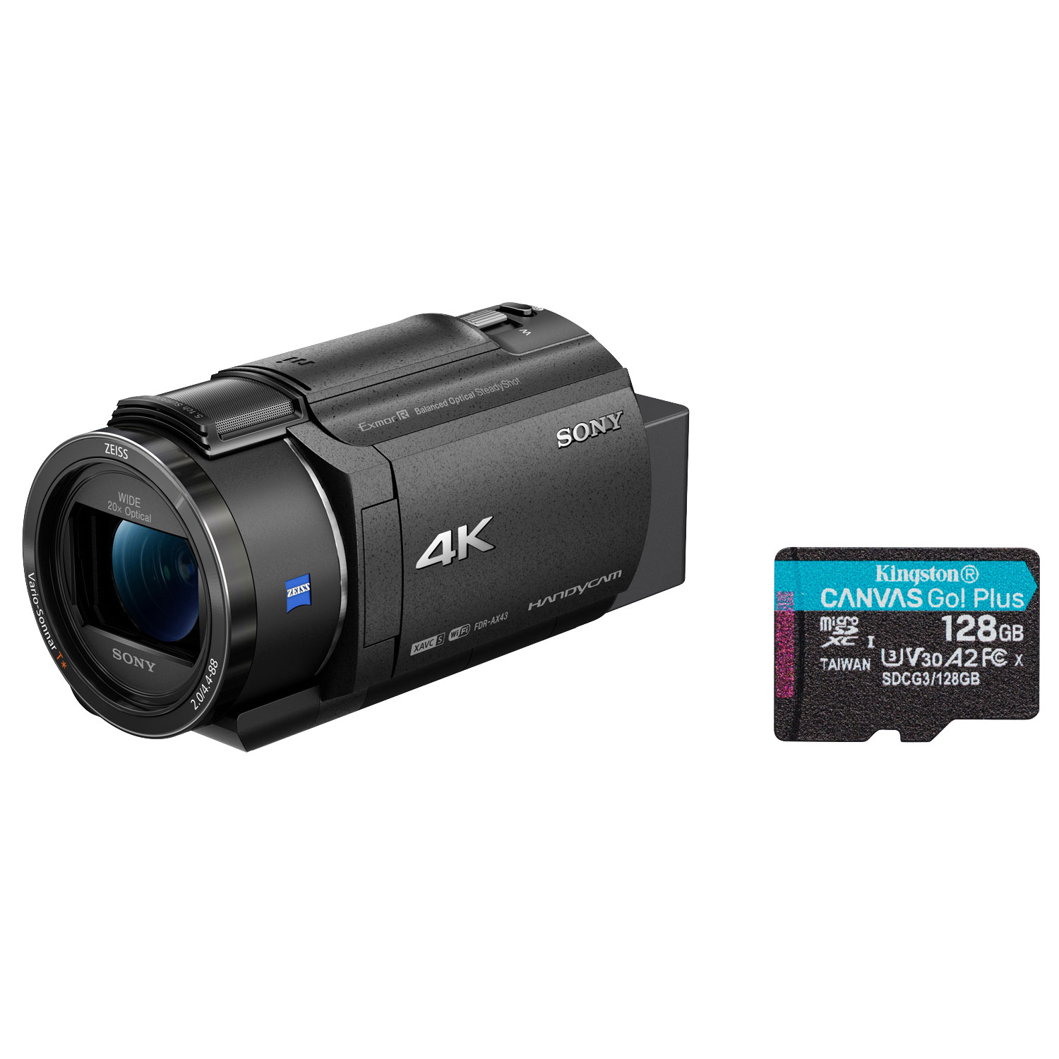Sony FDR-AX43A 4K Handycam Content Creator Flash Memory Camcorder w/ 128GB 170MB/s microSDXC Memory Card