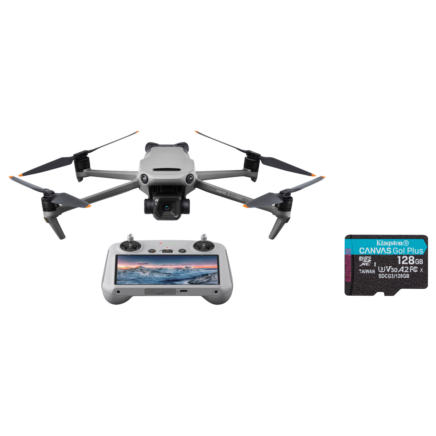 DJI Mavic 3 Classic Quadcopter Drone & Remote Control (DJI RC) w/ 128GB 170MB/s microSDXC Memory Card - Grey