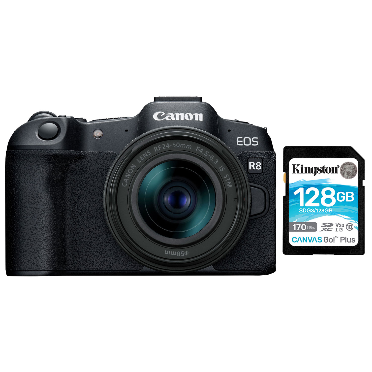 Canon EOS R8 Mirrorless Camera with 24-50mm IS STM Lens Kit & 128GB 170MB/s SDXC Memory Card