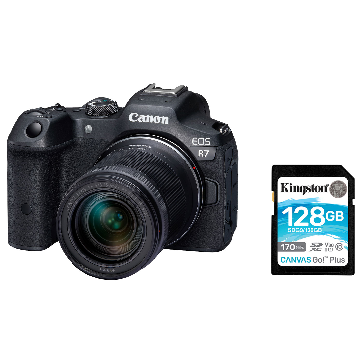 Canon EOS R7 Mirrorless Camera with 18-150mm STM Lens Kit & 128GB 170MB/s SDXC Memory Card