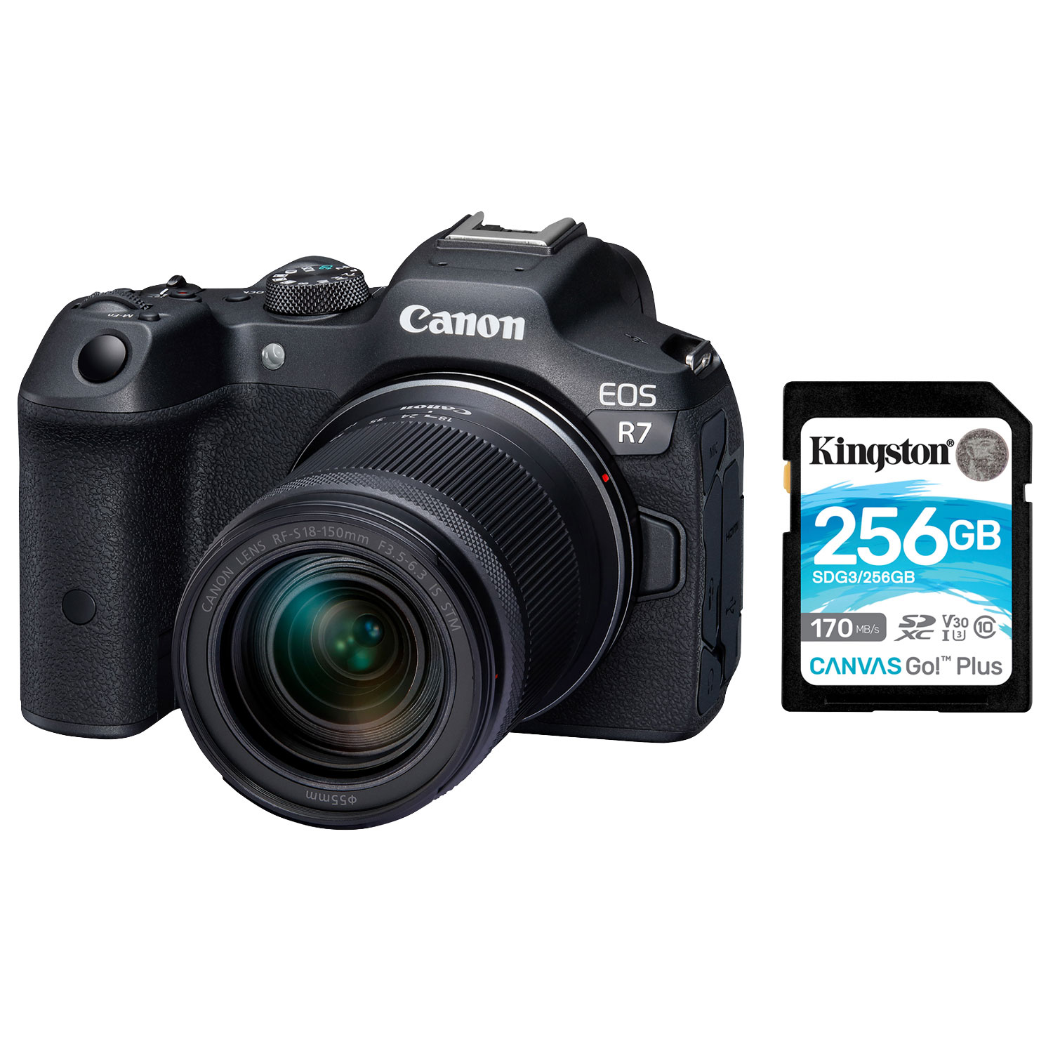 Canon EOS R7 Mirrorless Camera with 18-150mm STM Lens Kit & 256GB 170MB/s SDXC Memory Card
