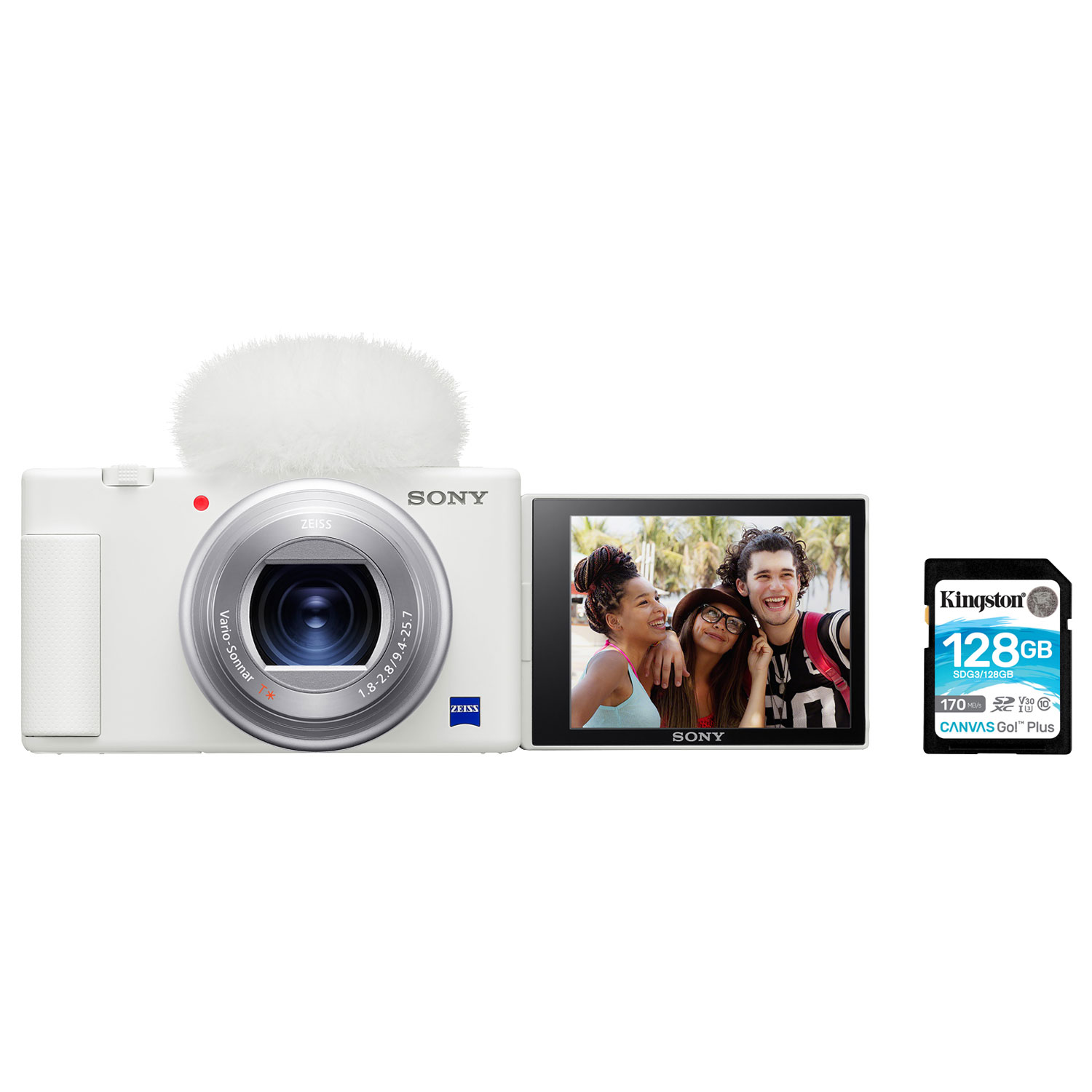 Sony Cyber-shot ZV-1 Content Creator Vlogger Digital Camera w/ 128GB 170MB/s SDXC Memory Card- White