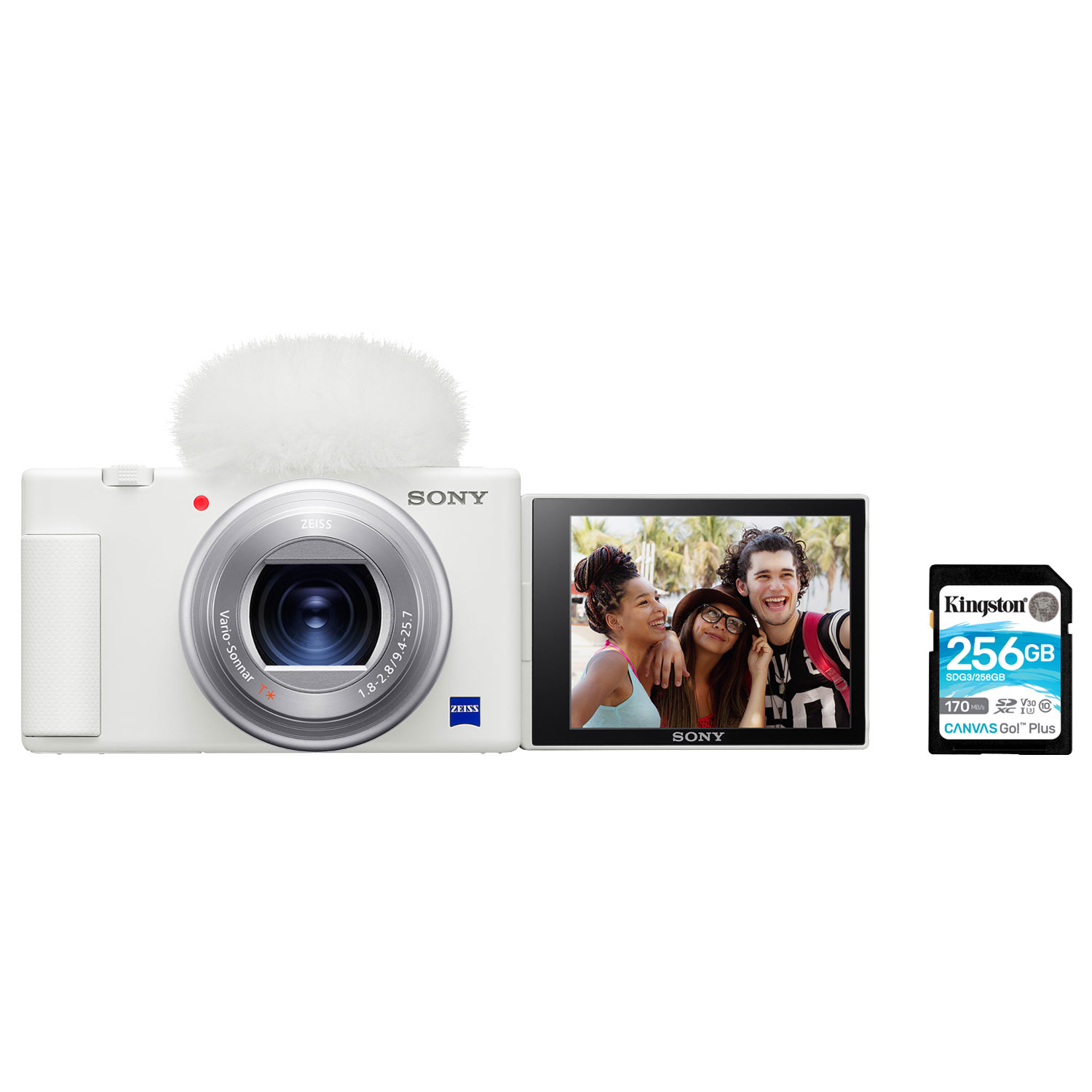 Sony Cyber-shot ZV-1 Content Creator Vlogger Digital Camera w/ 256GB 170MB/s SDXC Memory Card - White