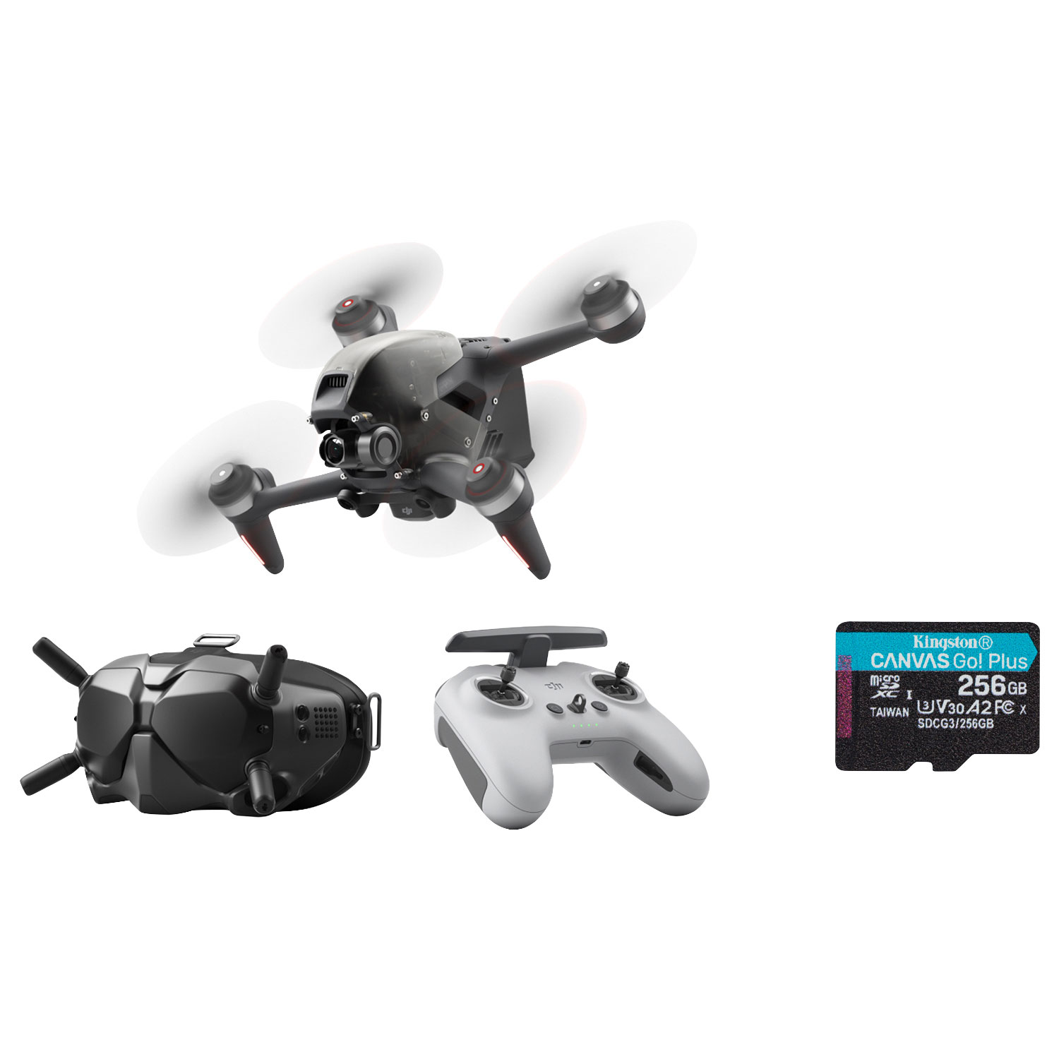 DJI FPV Quadcopter Drone Combo w/ Remote Control, Goggles & 256GB 170MB/s microSDXC Memory Card - Grey
