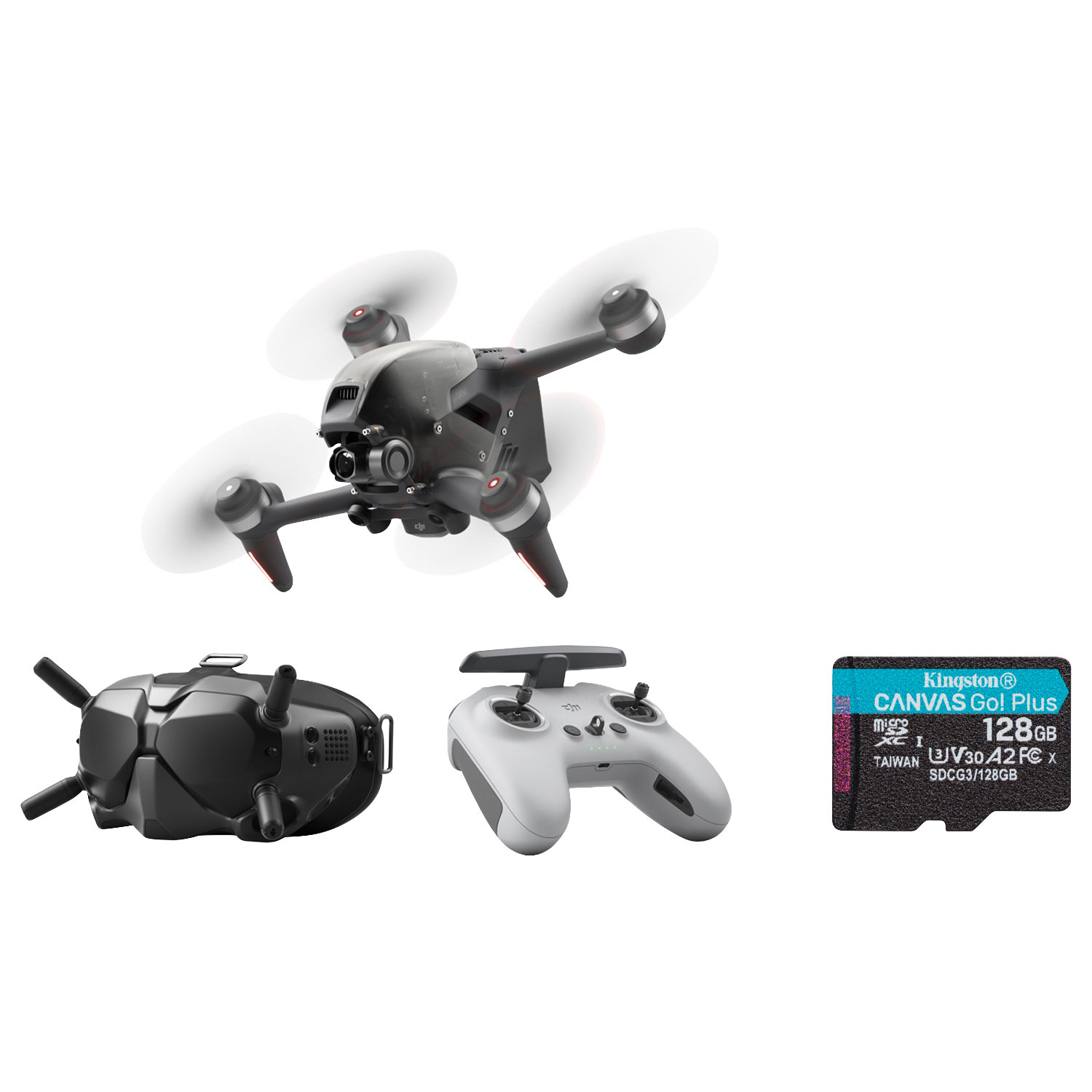 DJI FPV Quadcopter Drone Combo w/ Remote Control, Goggles & 128GB 170MB/s microSDXC Memory Card - Grey